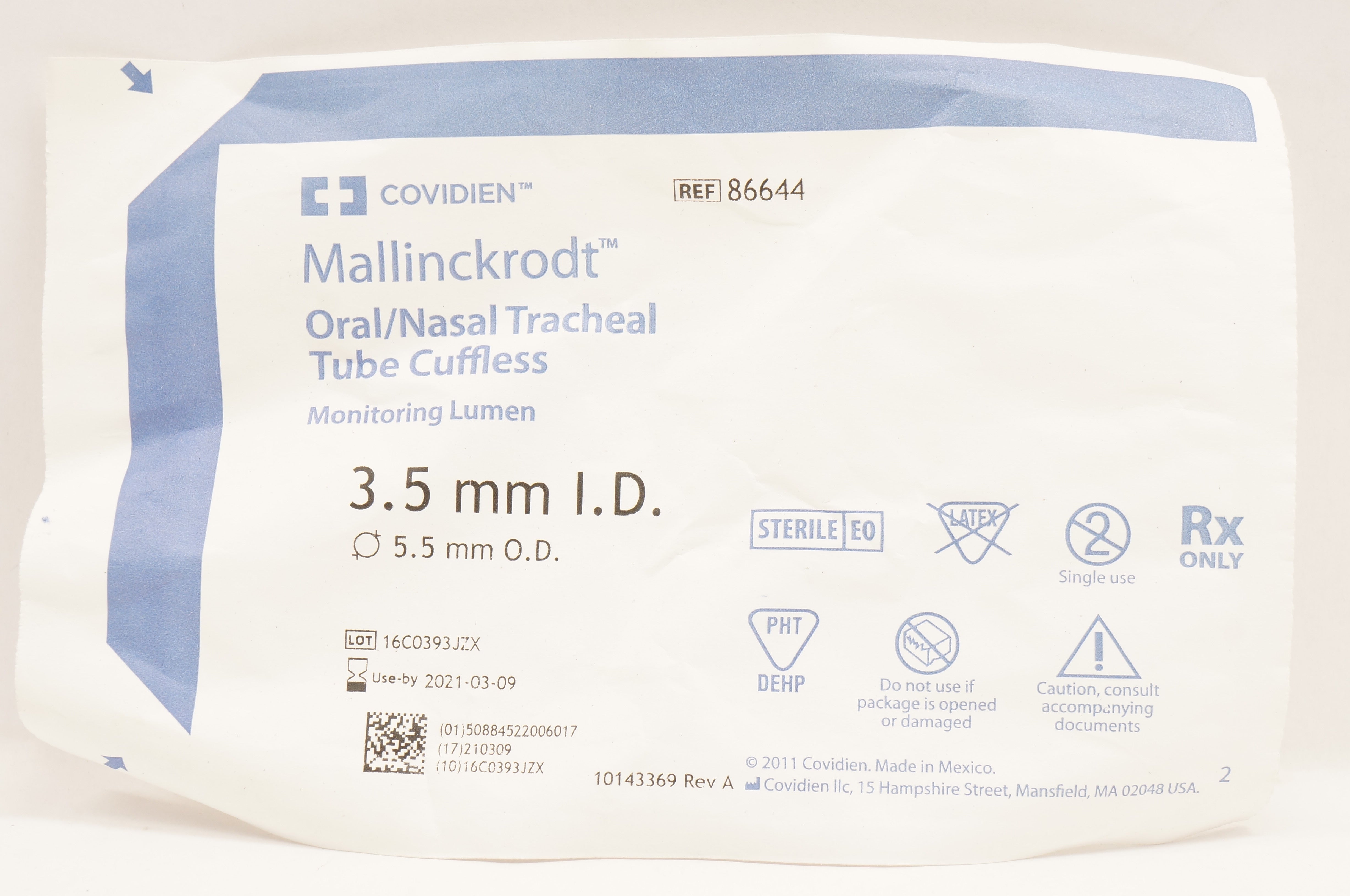 Covidien 86644 Mallinckrodt Oral/Nasal Tracheal Tube Cuffless 3.5mm x 5.5mm (x)