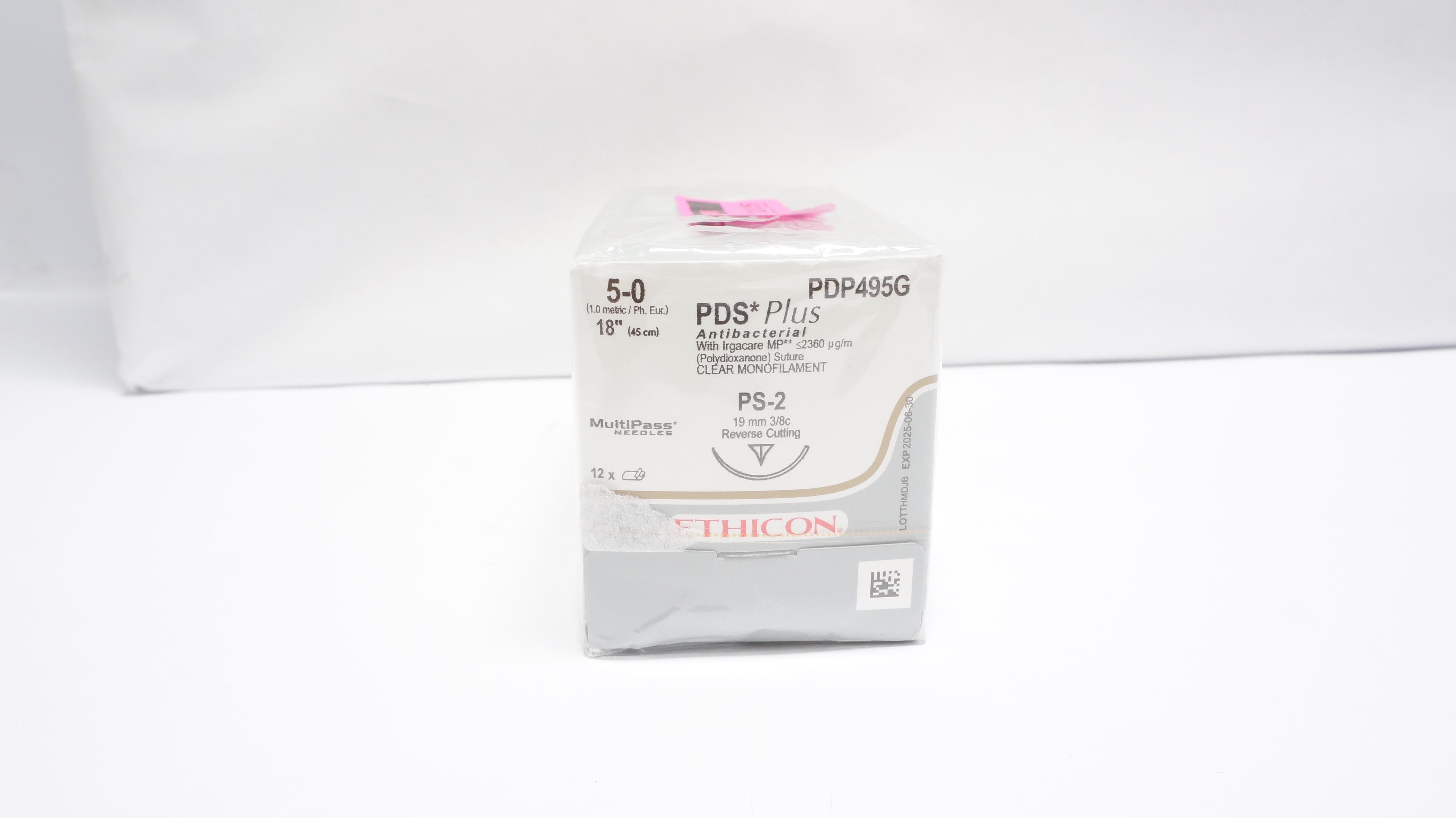 Ethicon PDP495G 5-0 PDS+ Antibacterial PS-2 19mm 3/8c Reverse Cutt.-Box of 12(x)