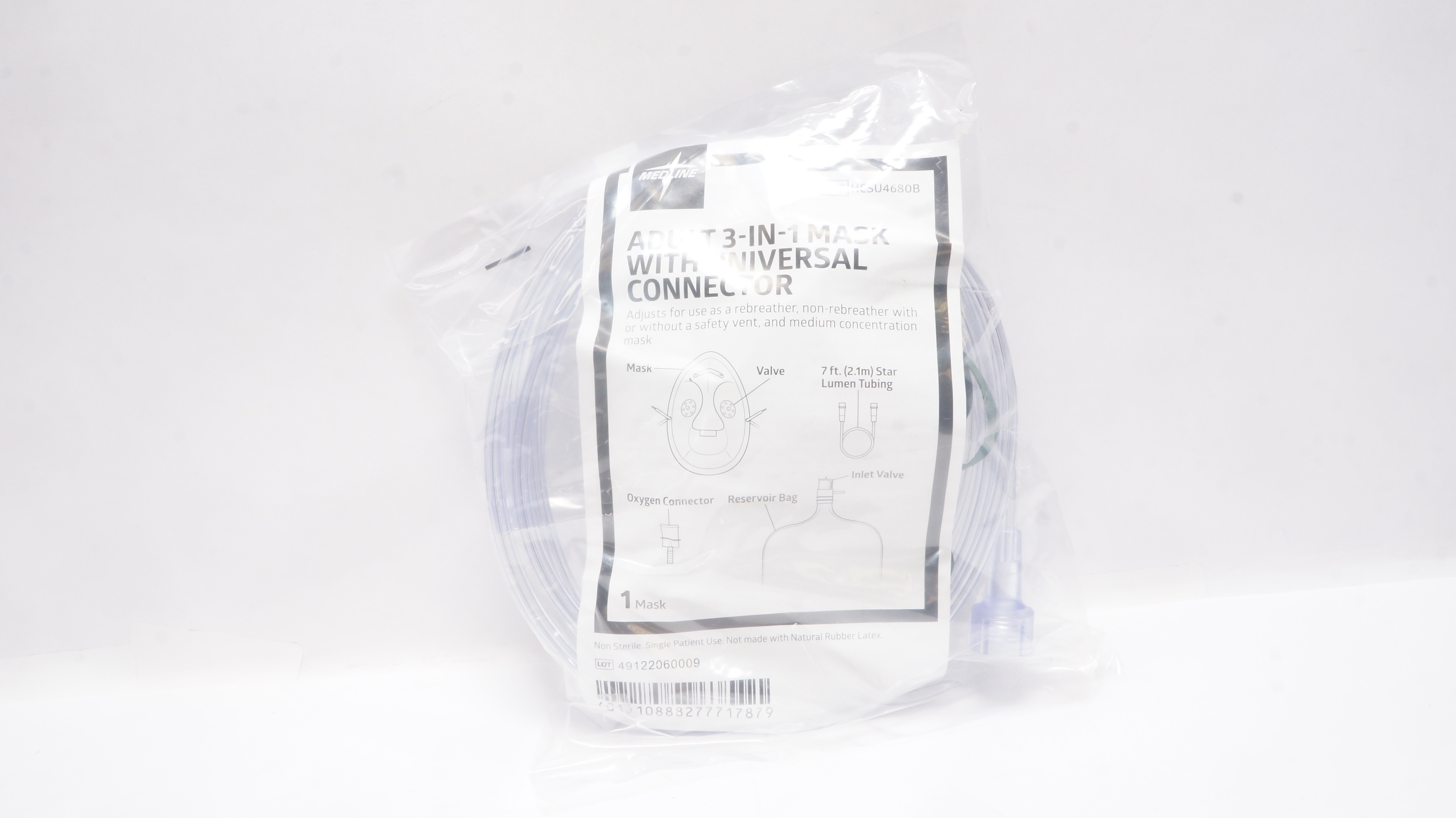 Medline HCSU4680B Adult 3-in-1 Mask w/Universal Connector