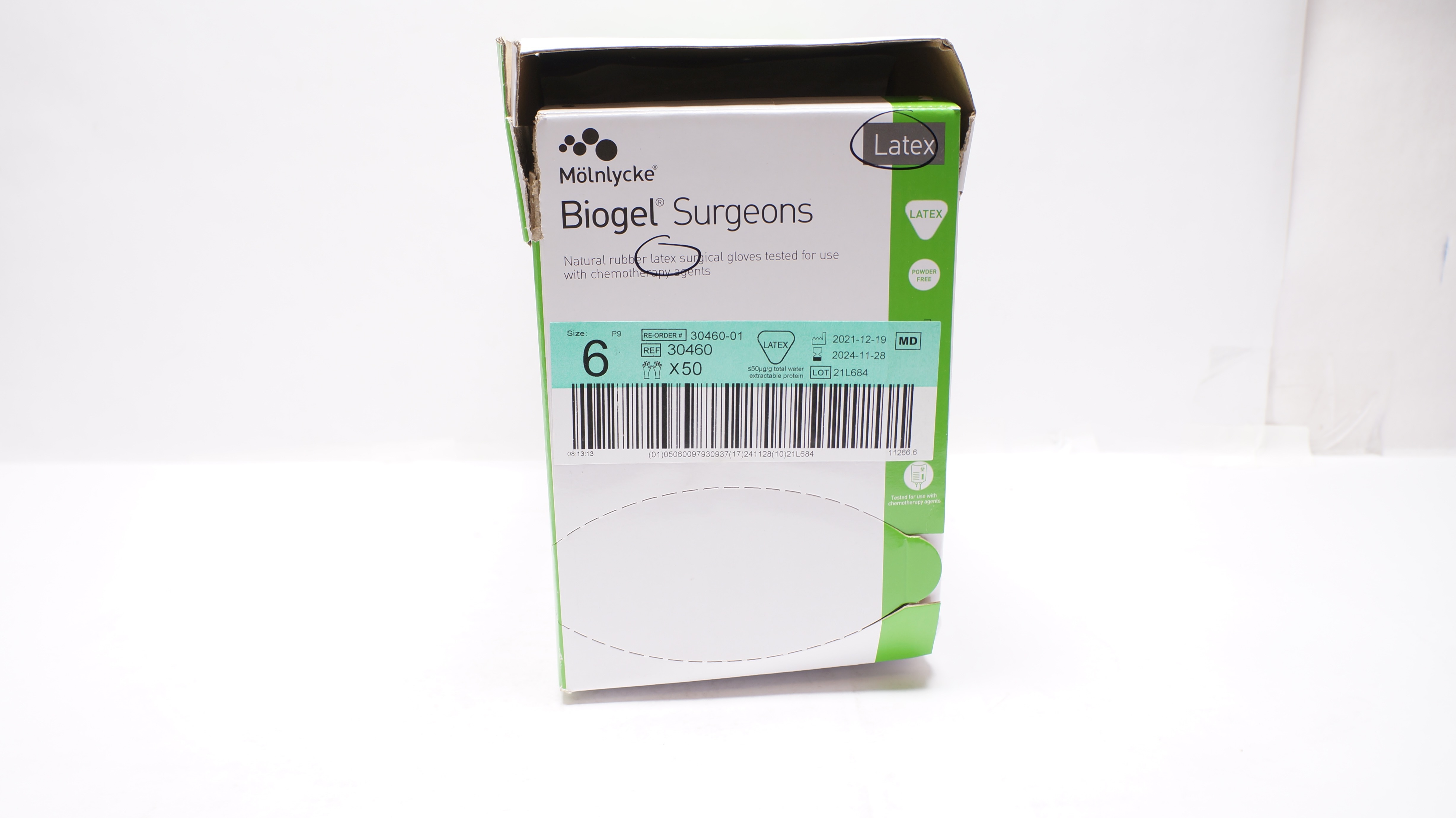 Molnlycke Healthcare 30460-01 Biogel Surgical Gloves w/Coating, Size 6-Box of 50