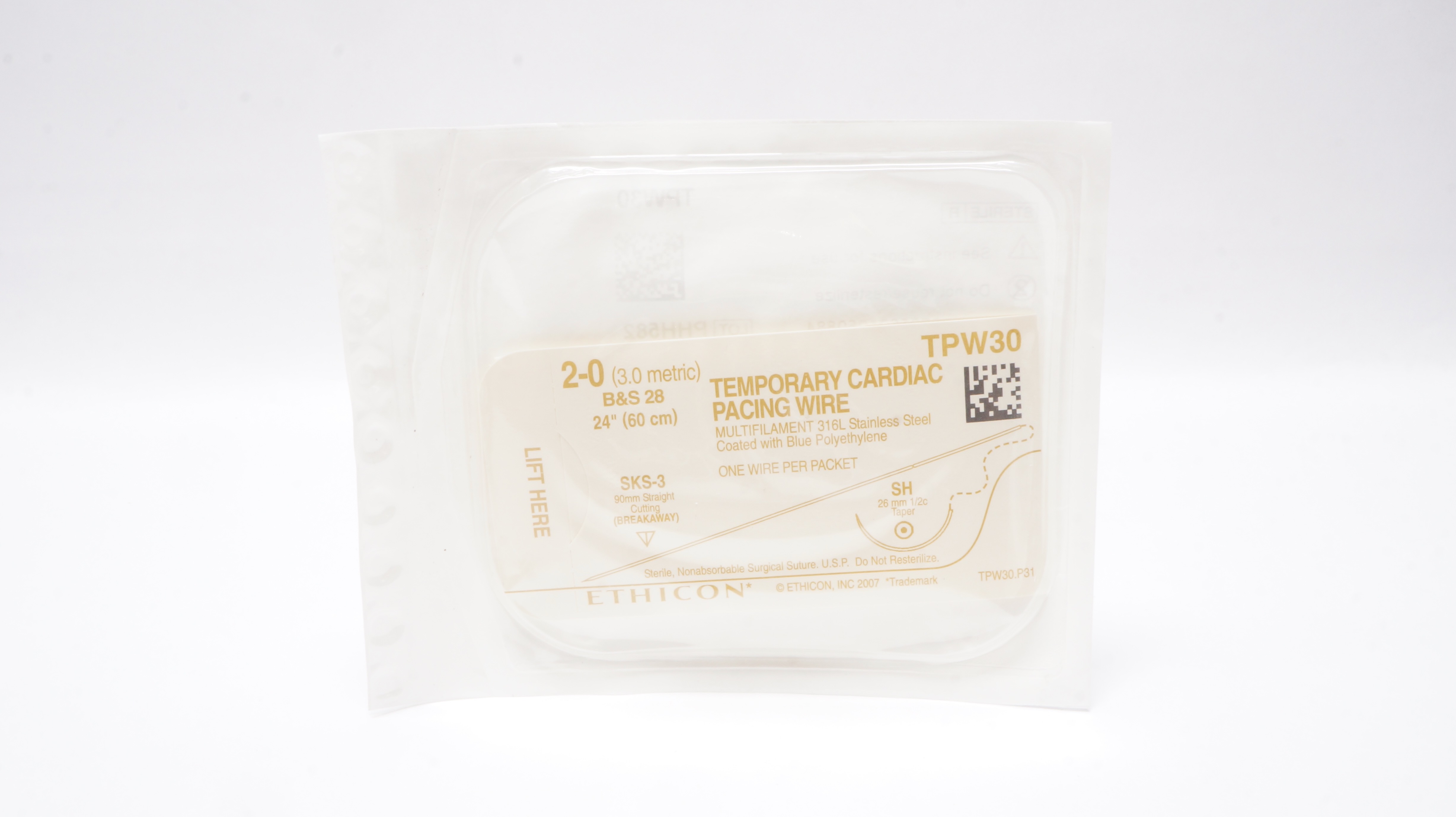 Ethicon TPW30 2-0 Cardiac Pacing Wire SKS-3 Straight Cutting 90mm 24inch