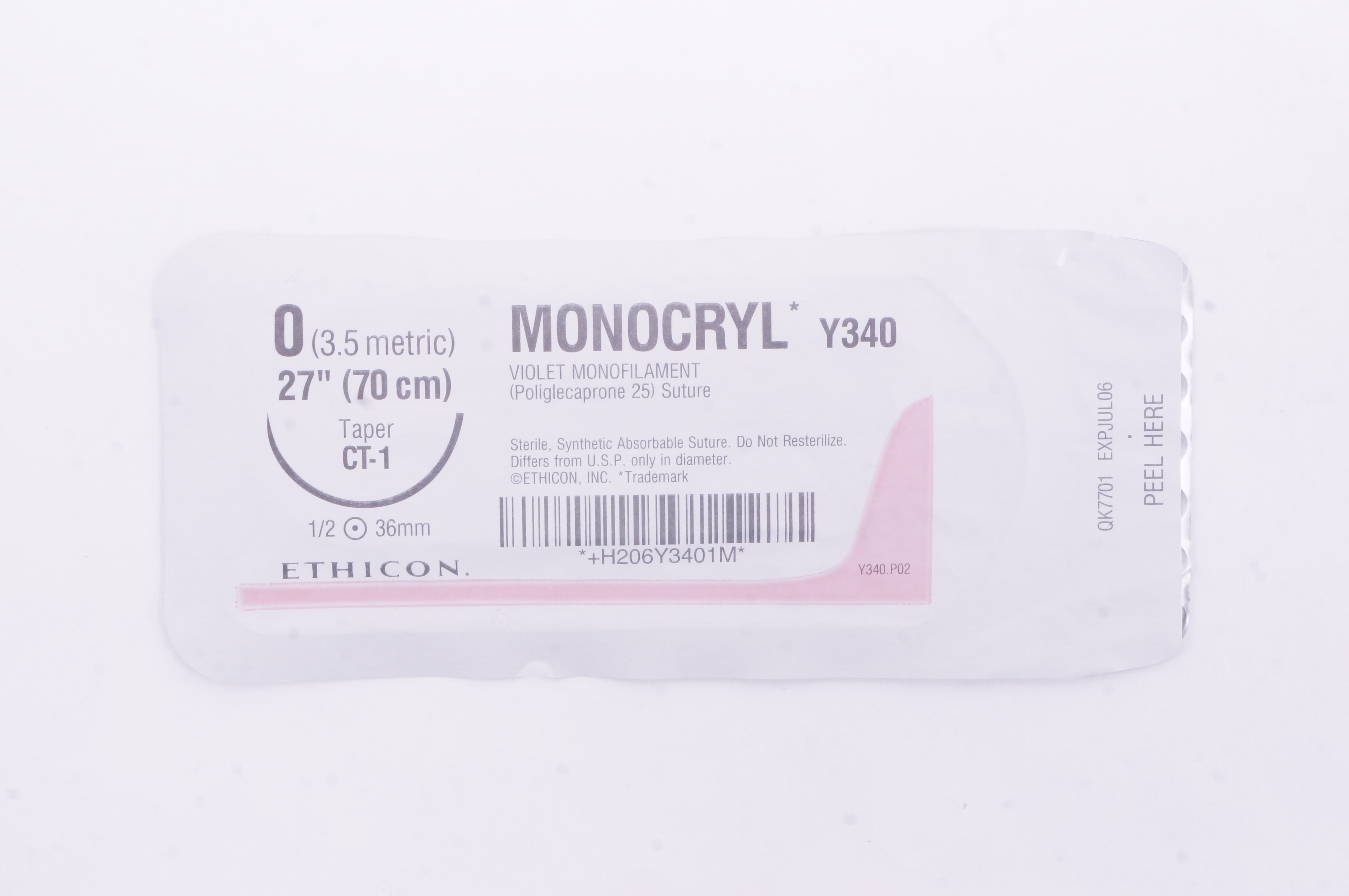 Ethicon Y340 0 MONOCRYL Violet Monofilament Taper CT-1 1/2 36mm, 27inch (x)