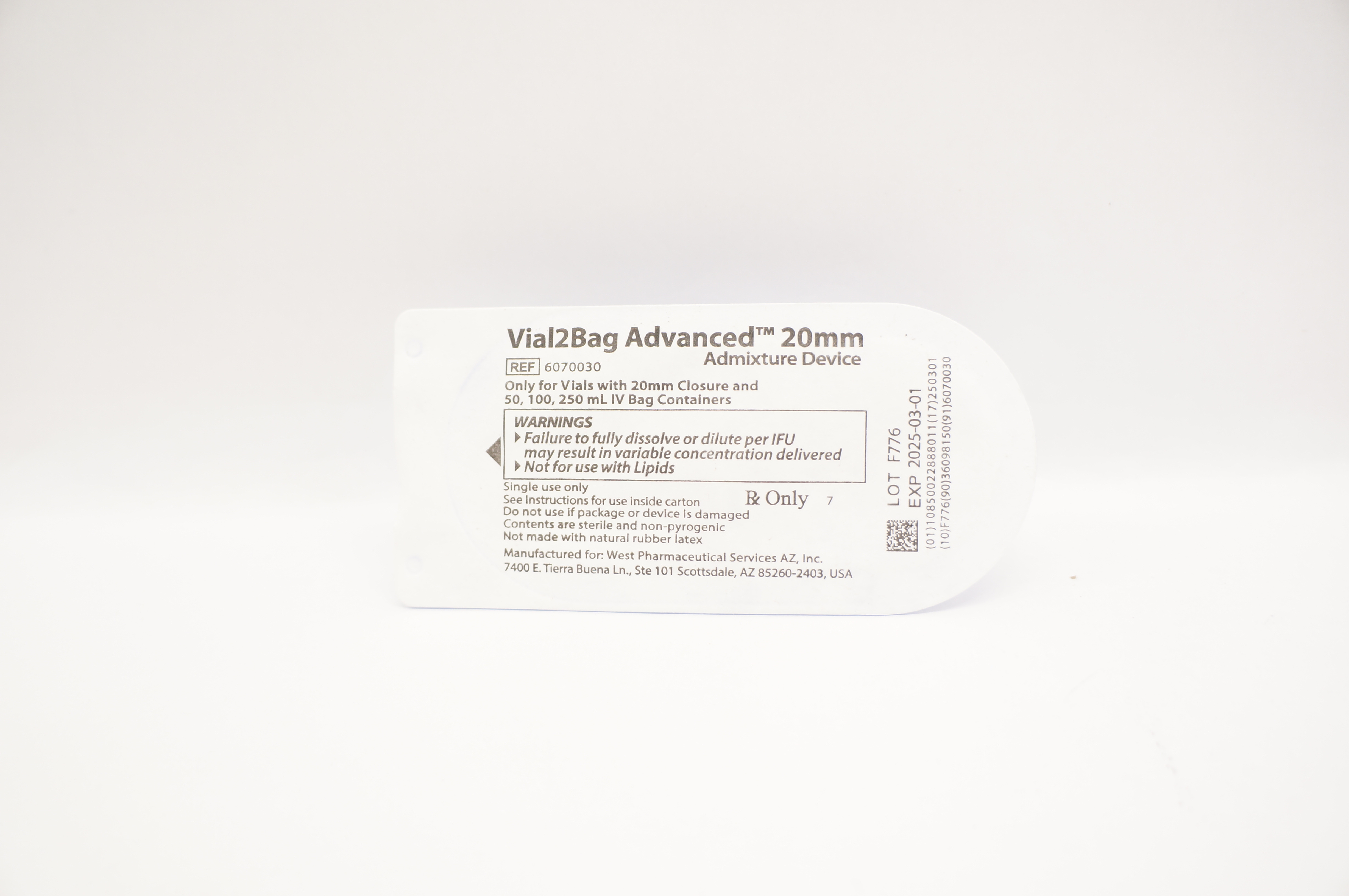 West Pharmaceutical 6070030 Vial2Bag Advanced Admixture Device 20mm