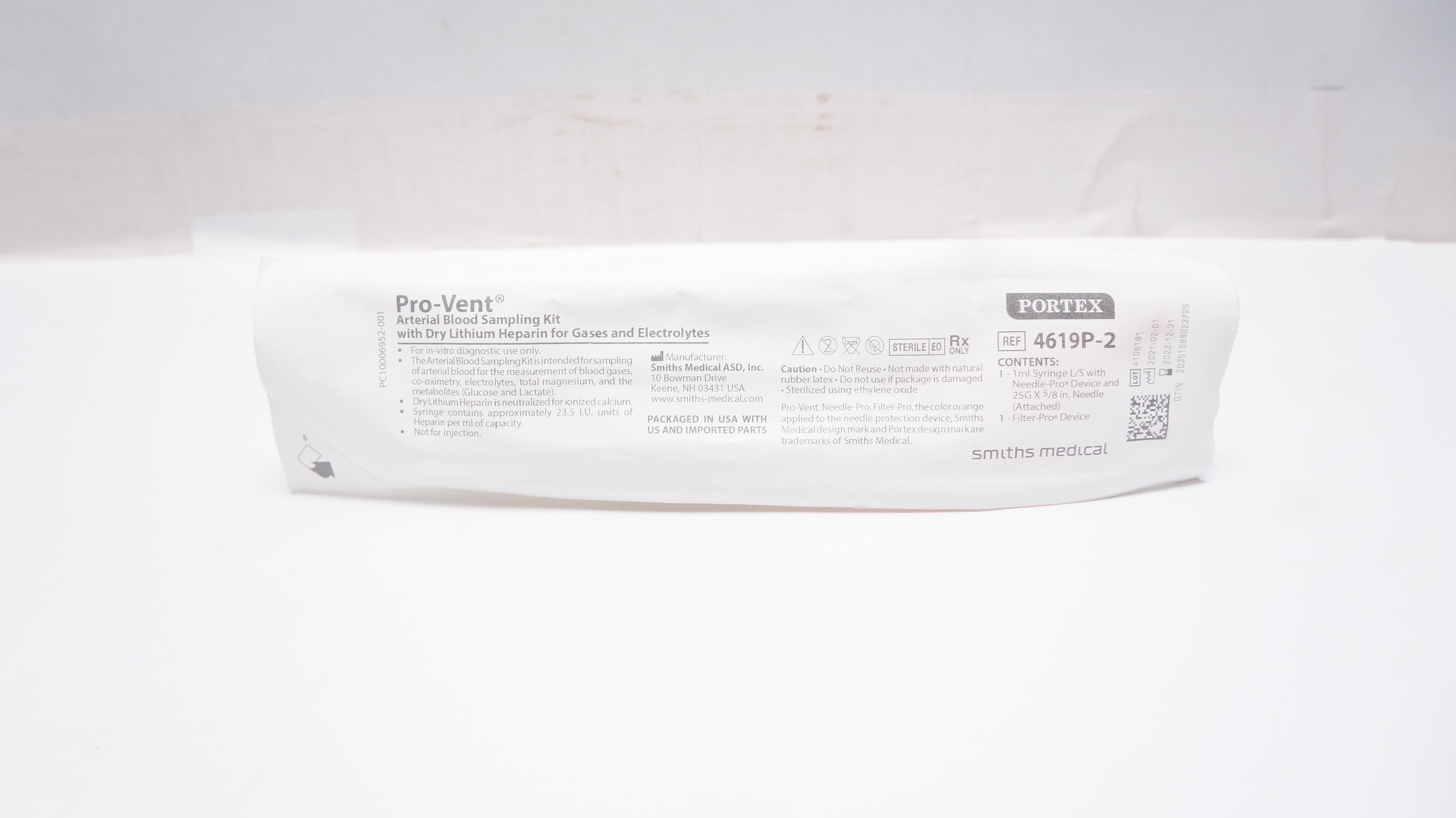 Smiths Medical 4619P-2 Portex Pro-Vent Arterial Blood Sampling Kit (x)
