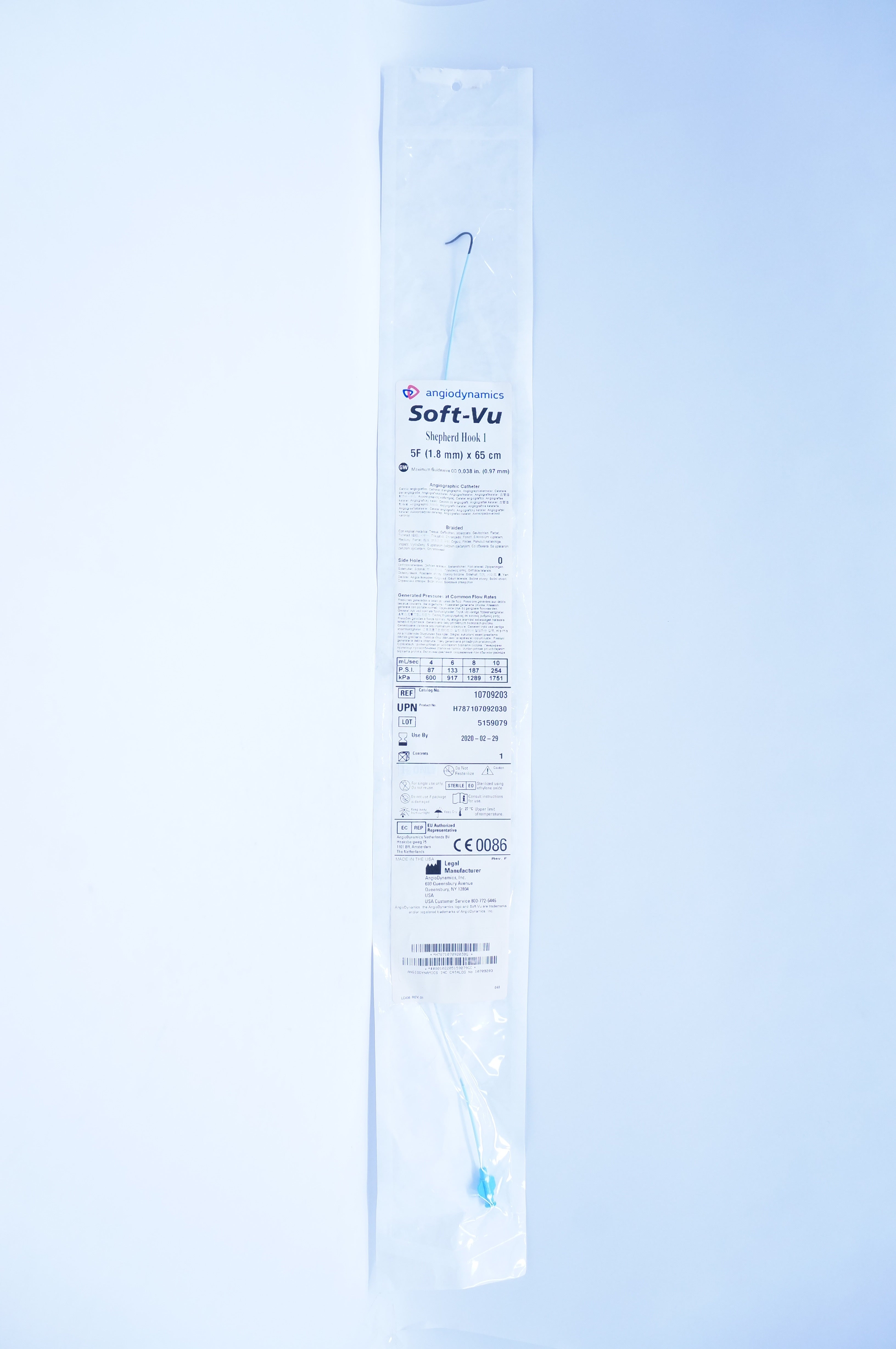 Angiodynamics 10709203 Soft-Vu Shepherd Hook 1 Angiographic Cath. 5F x 65cm (x)