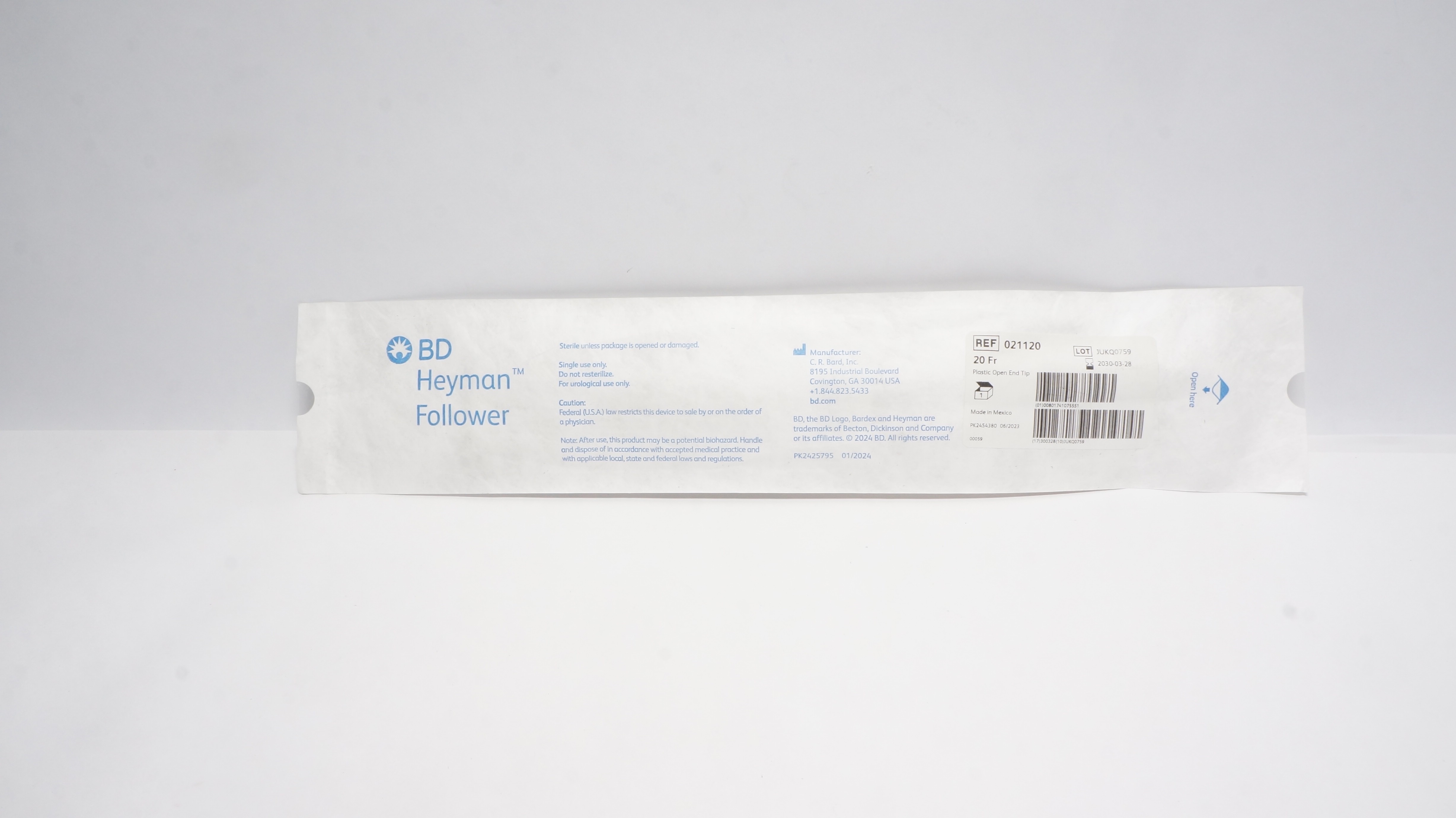 Bard 021120 Heyman Follower Straight Plastic Open End Tip 20 Fr.