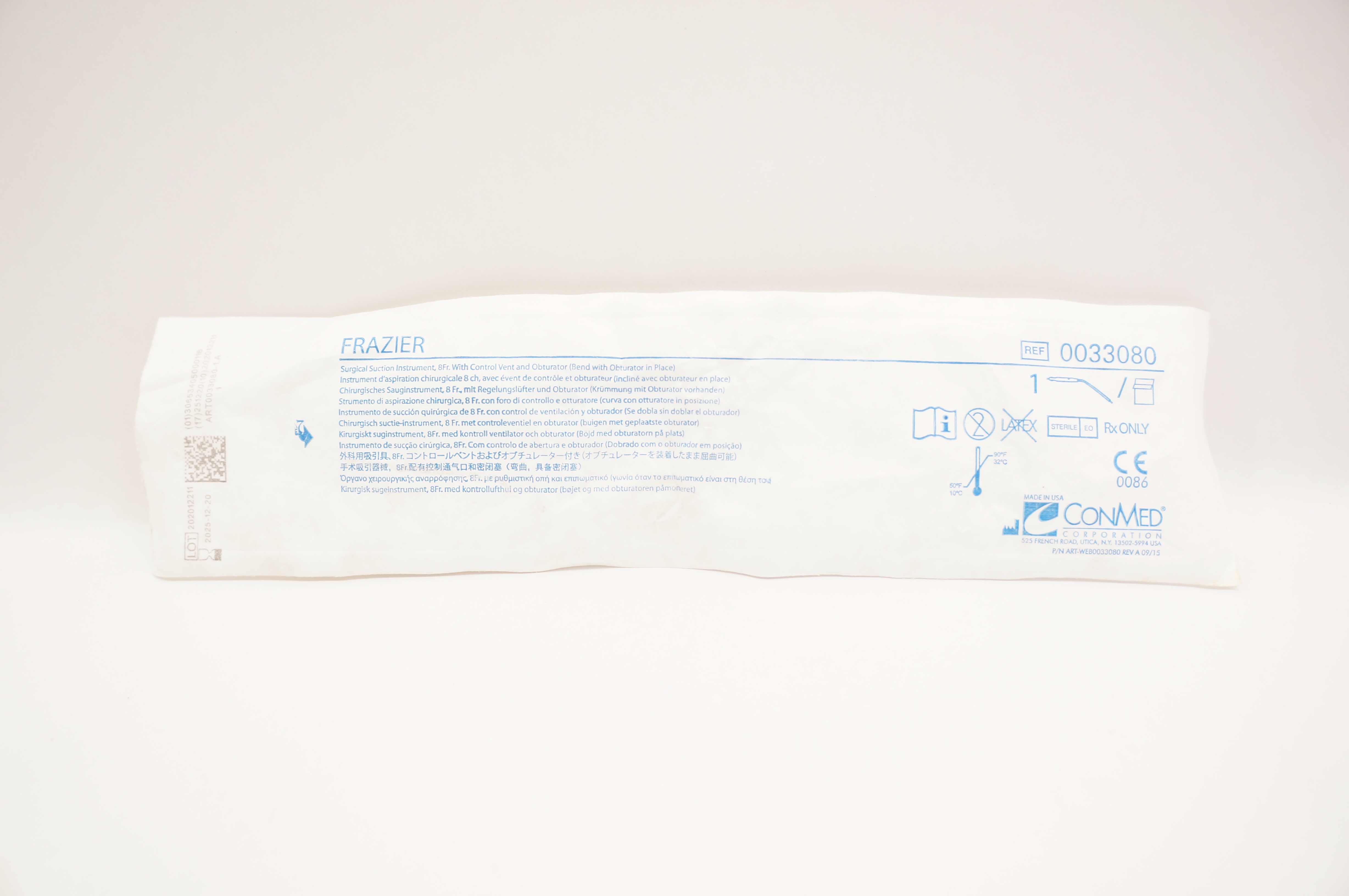 ConMed 0033080 FRAZIER Surgical Suction Instrument 8Fr.