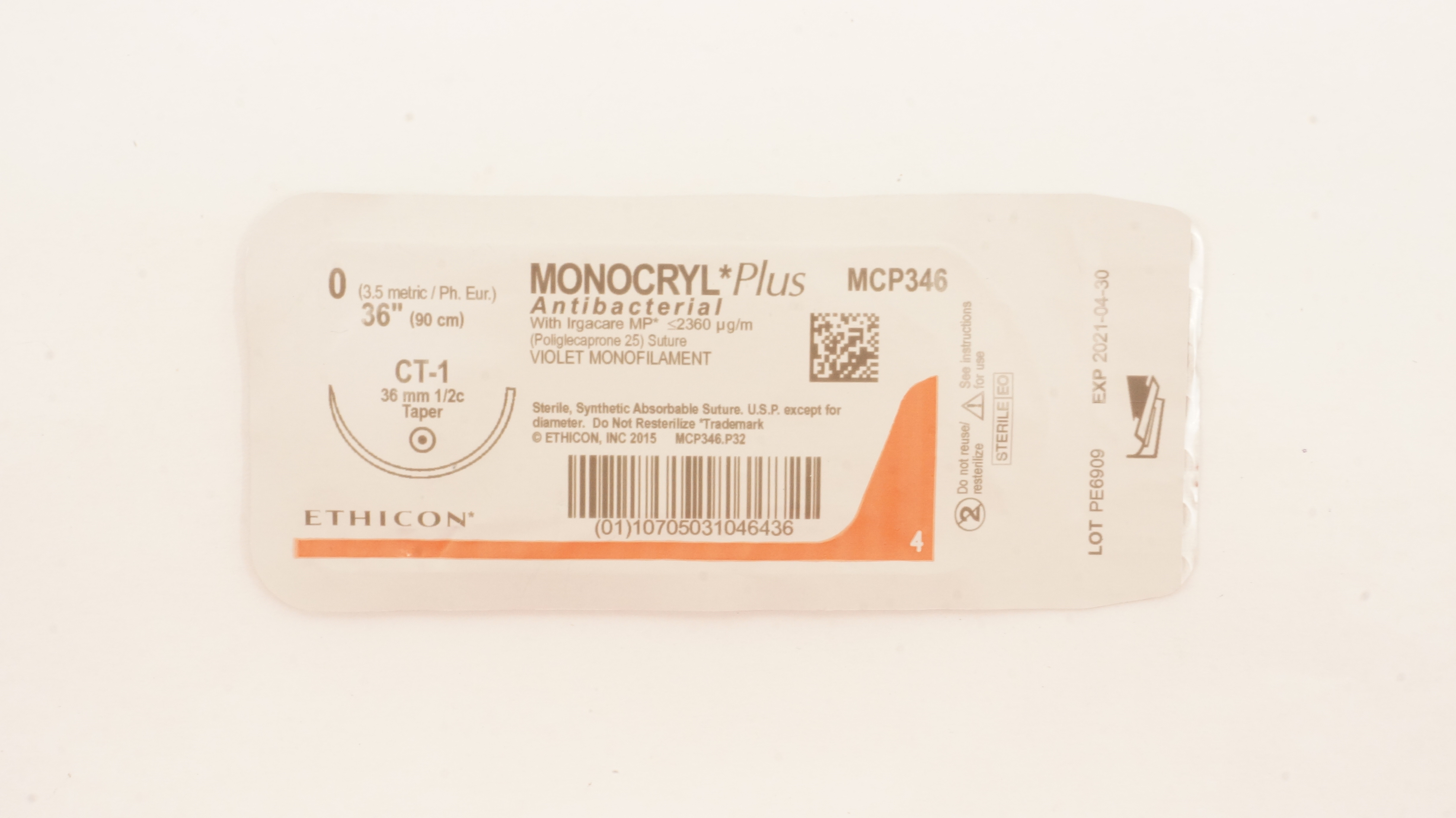 Ethicon MCP346 0 MONOCRYL Plus Stre CT-1 36mm 1/2c Taper, 36inch (x)