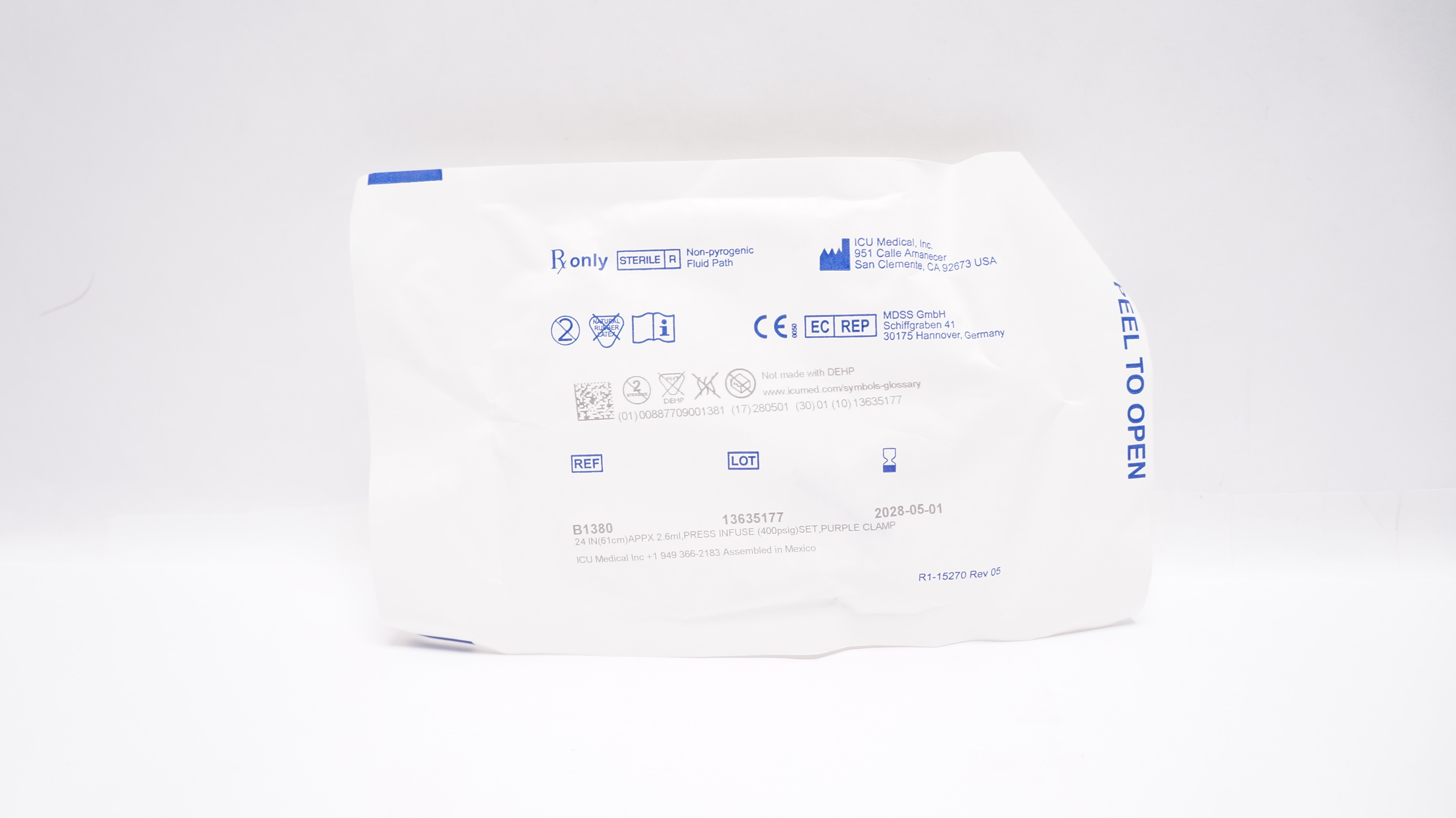 ICU Medical B1380 Microbore IV Extension Set 24inch x 2.6mL