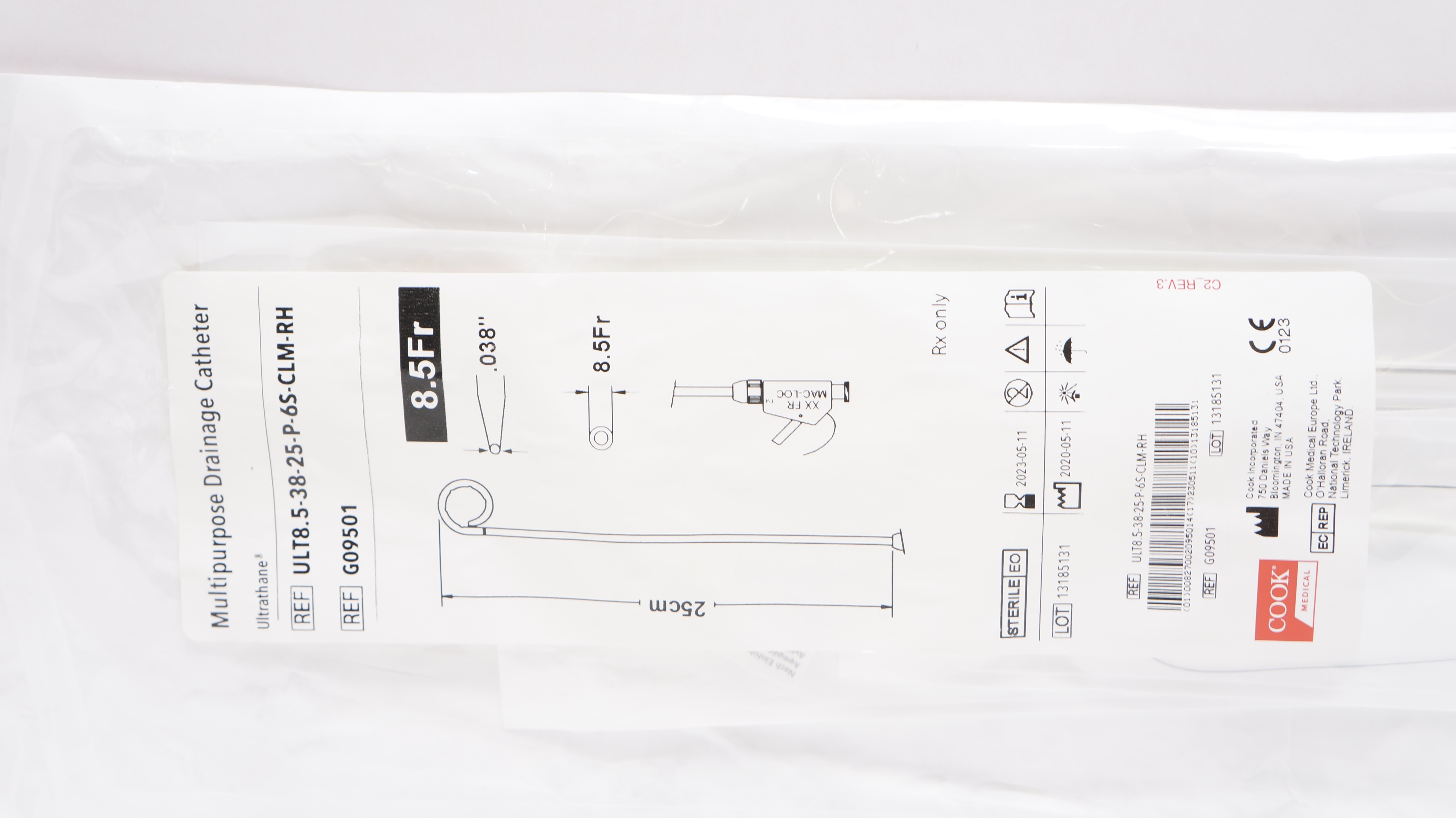 Cook Medical G09501 Multipurpose Drainage Cath. 8.5Fr x 25cm x .038inch (x)