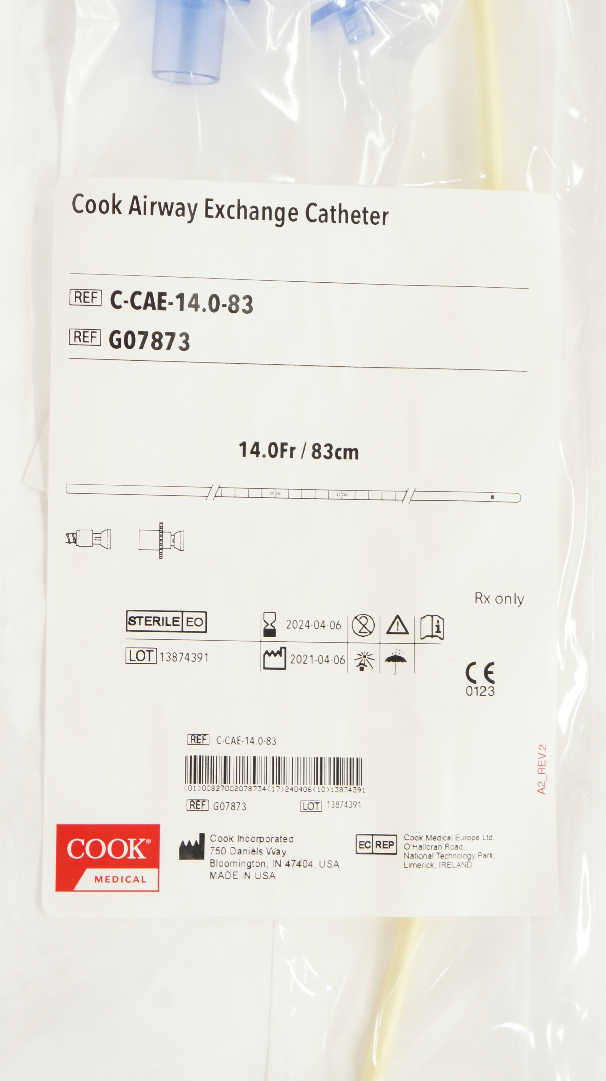 Cook G07873 Airway Exchange Cath. 14.0Fr x 83cm