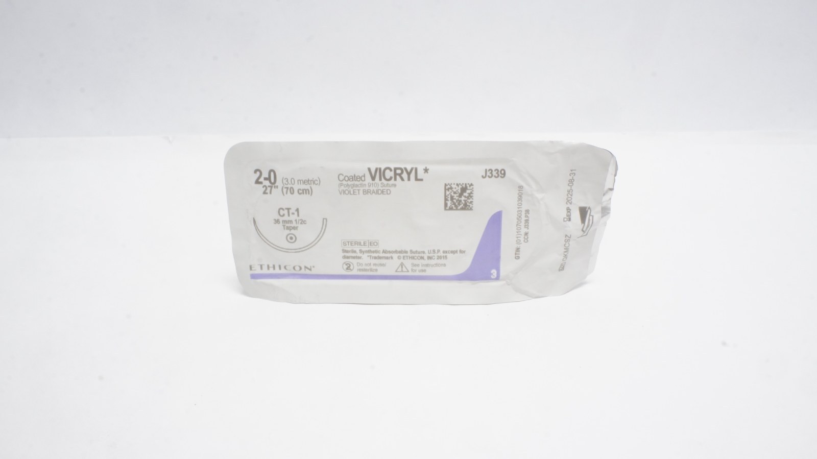 ETHICON J339 Coated VICRYL 2-0 Suture 27" Violet CT-1