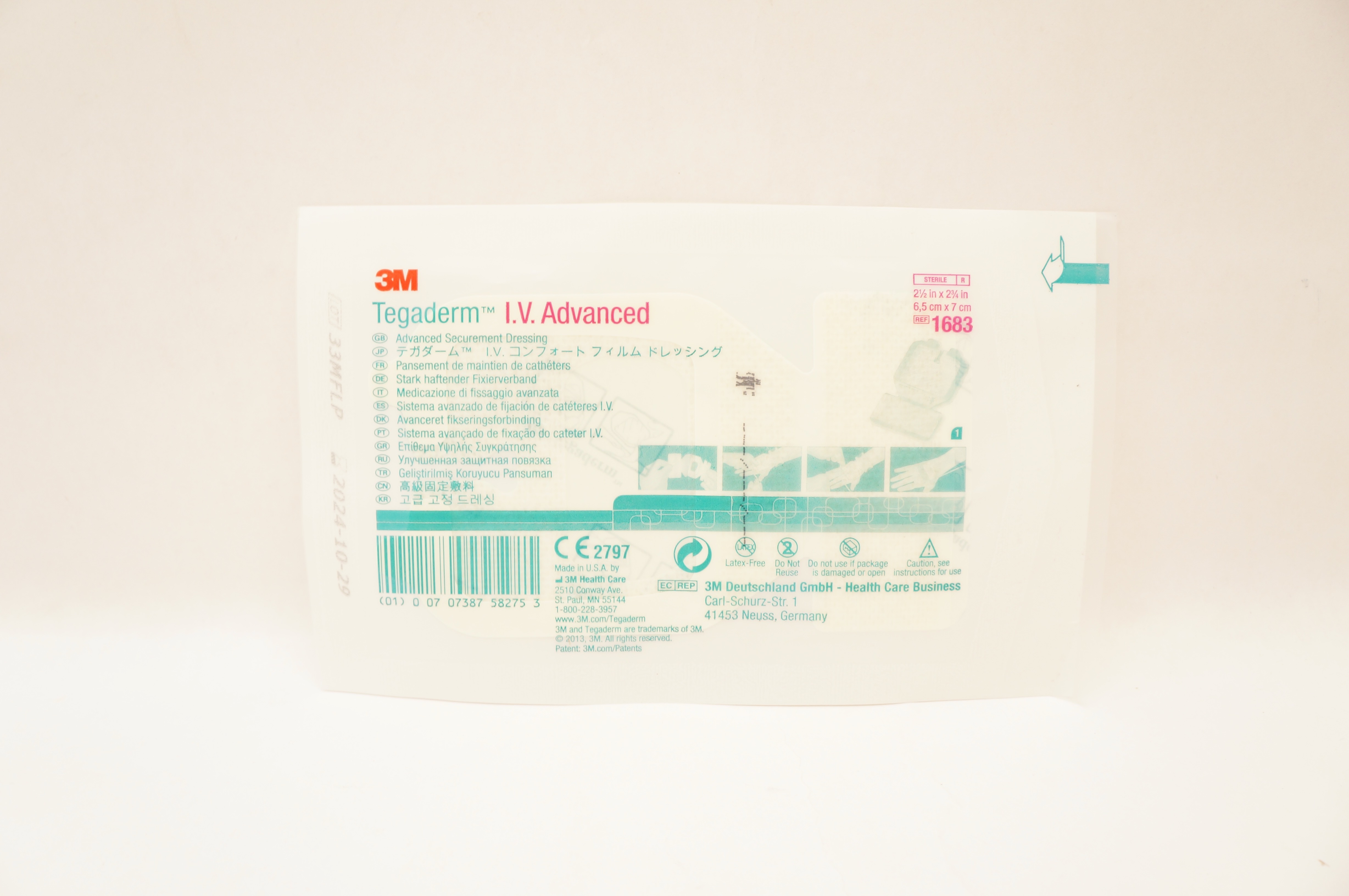 3M 1683 Tegaderm IV Advanced Securement Dressing 2-1/2inch x 2-3/4inch