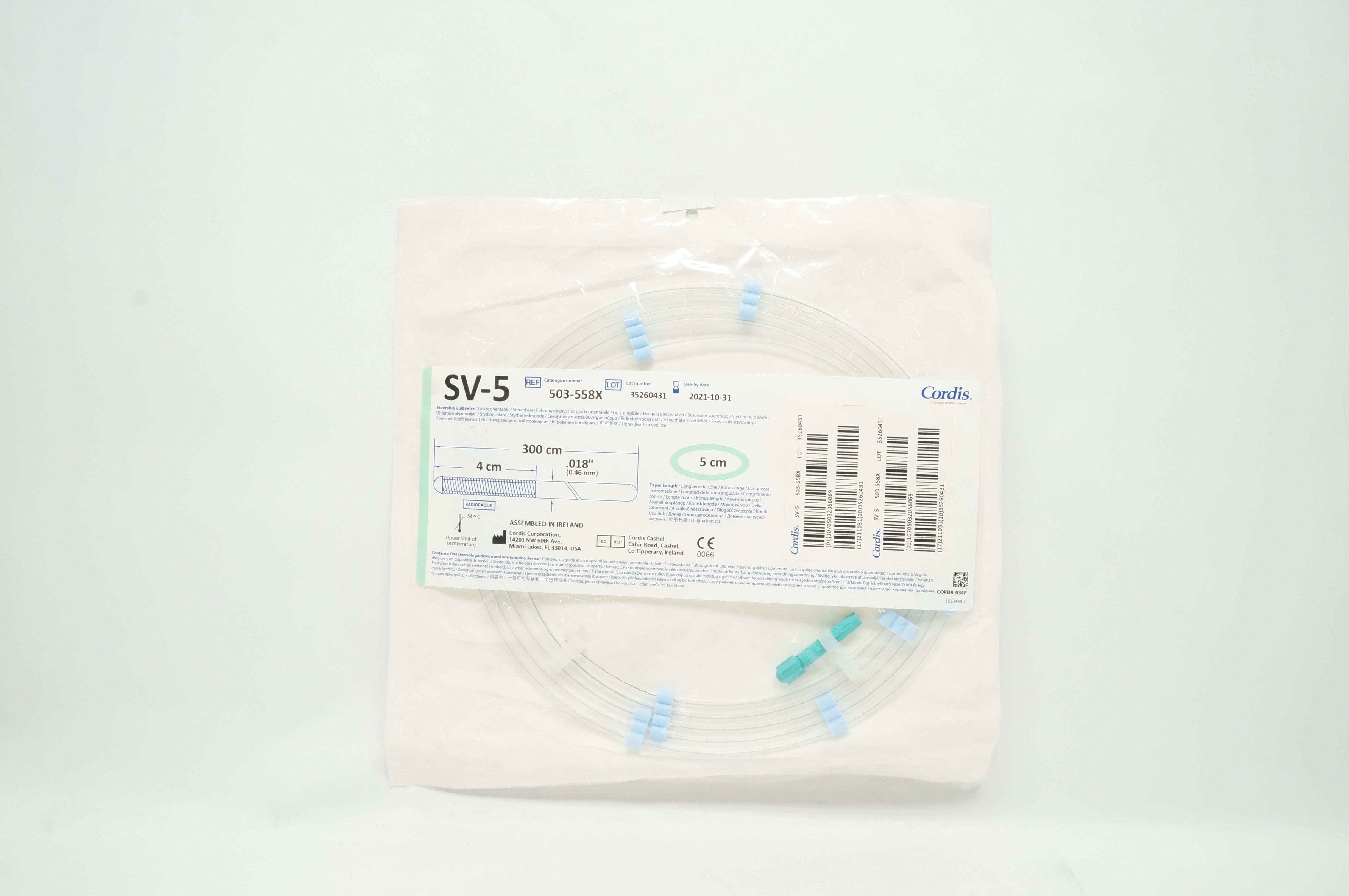 Cordis 503-558X SV-5 Steerable Guidewire 0.018 x 300cm, 5cm Distal Taper