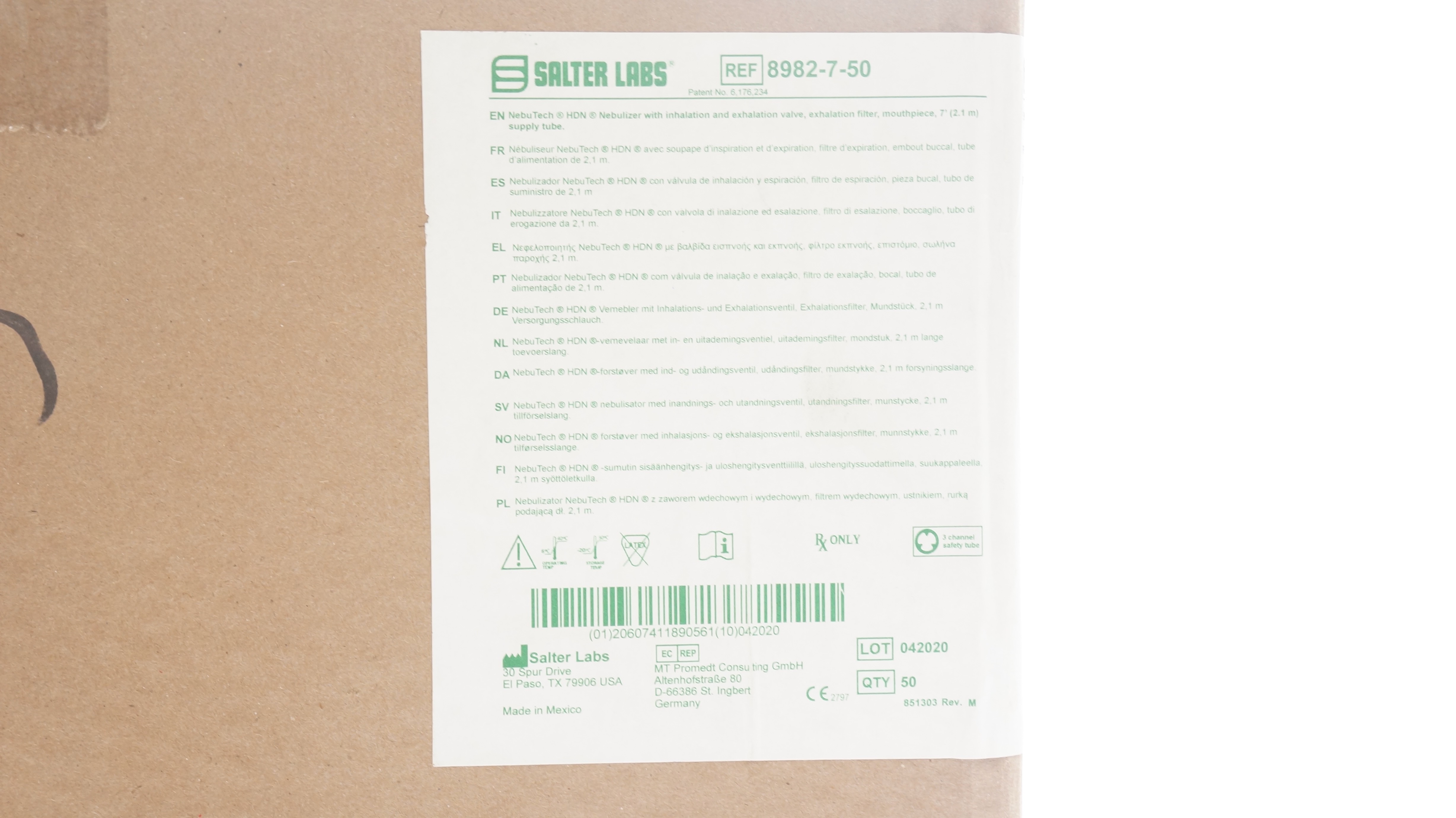Salter Labs 8982-7-50 NebuTech HDN Nebulizer w/7ft. Supply Tube- Box of 50