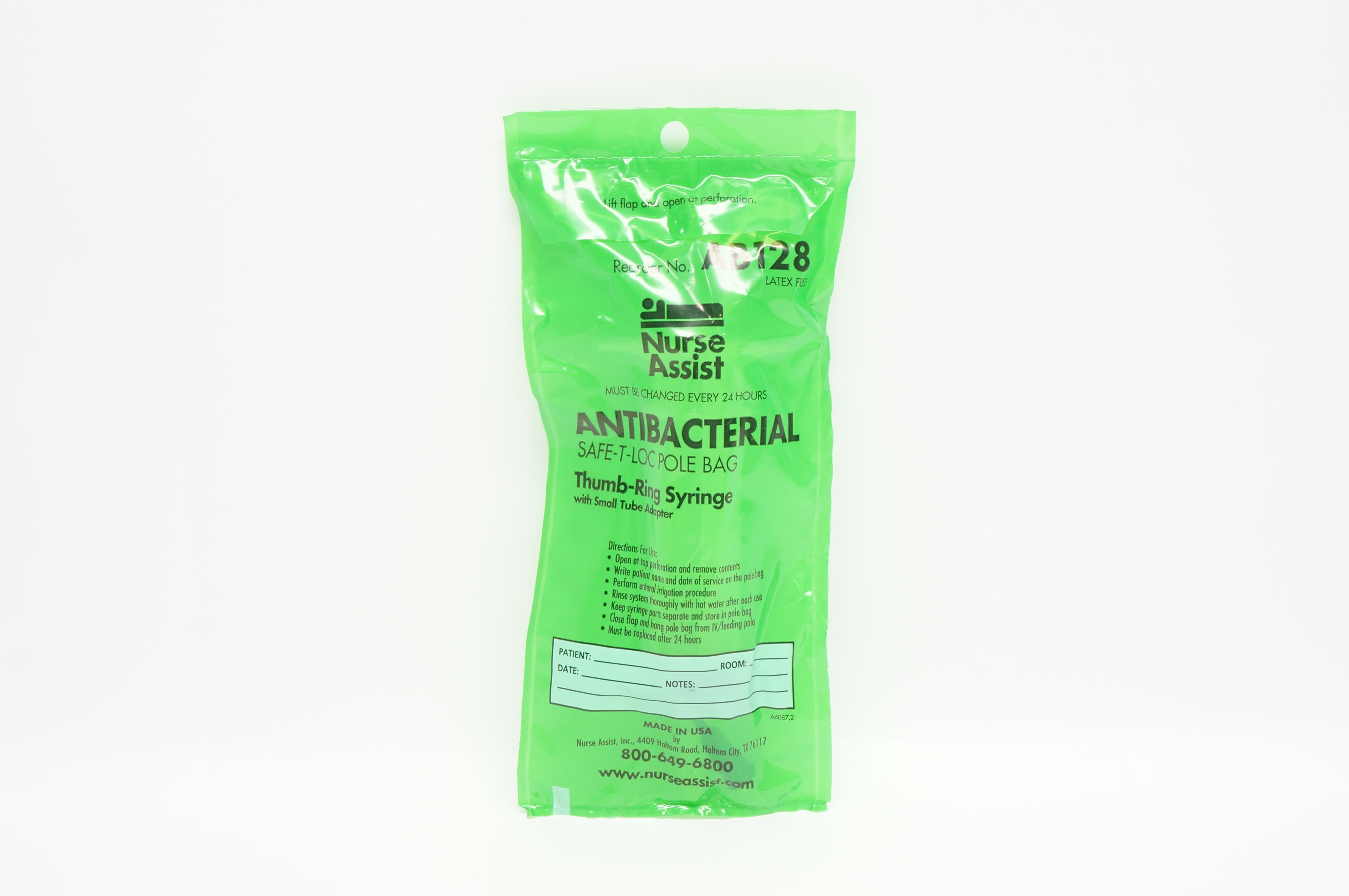Nurse Assist AB128 Antibacterial Safe-T-Loc Pole Bag Thumb-Ring Syringe