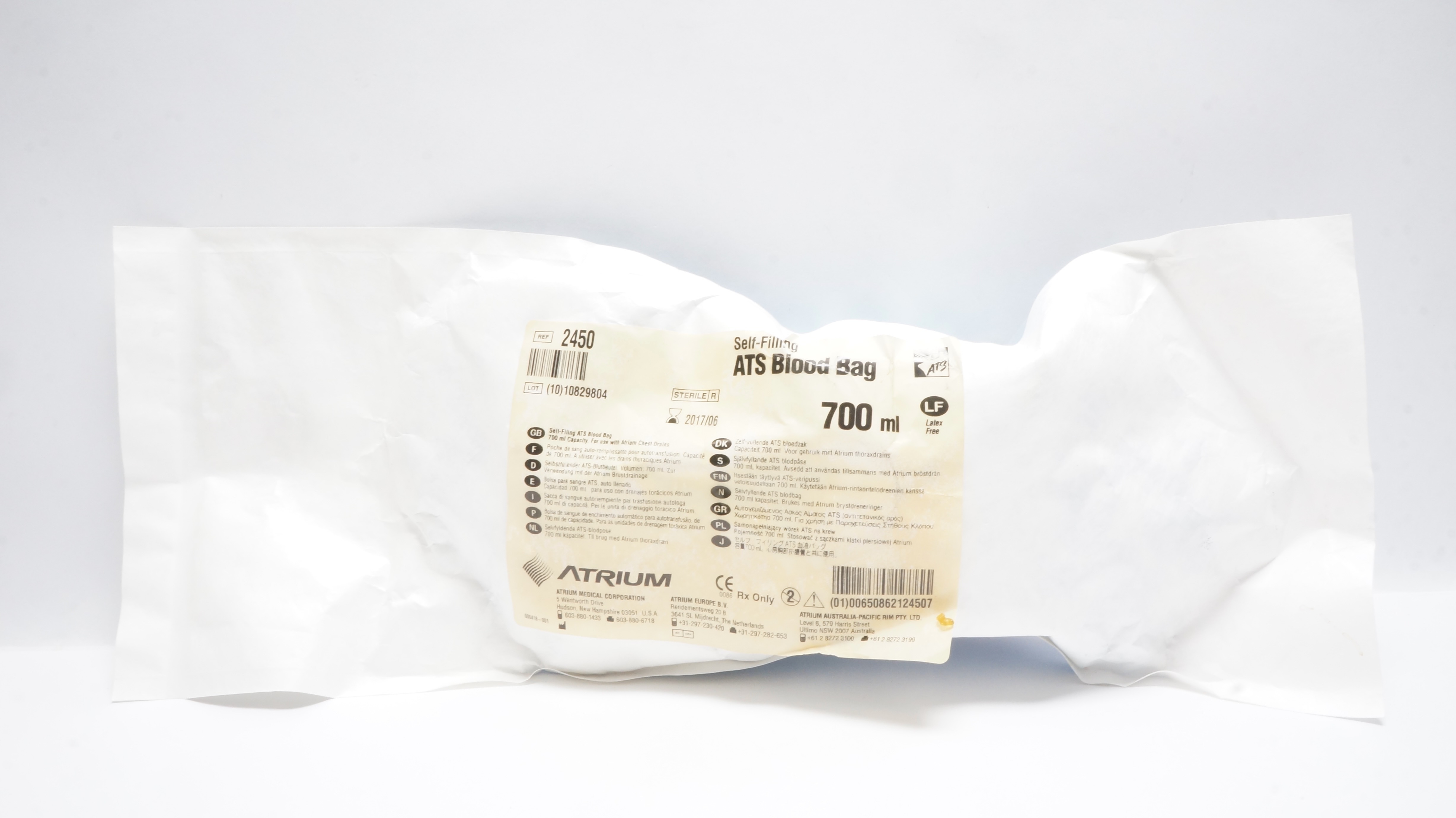 Atrium 2450 Self-FIlling ATS Blood Bag 700ml (x)