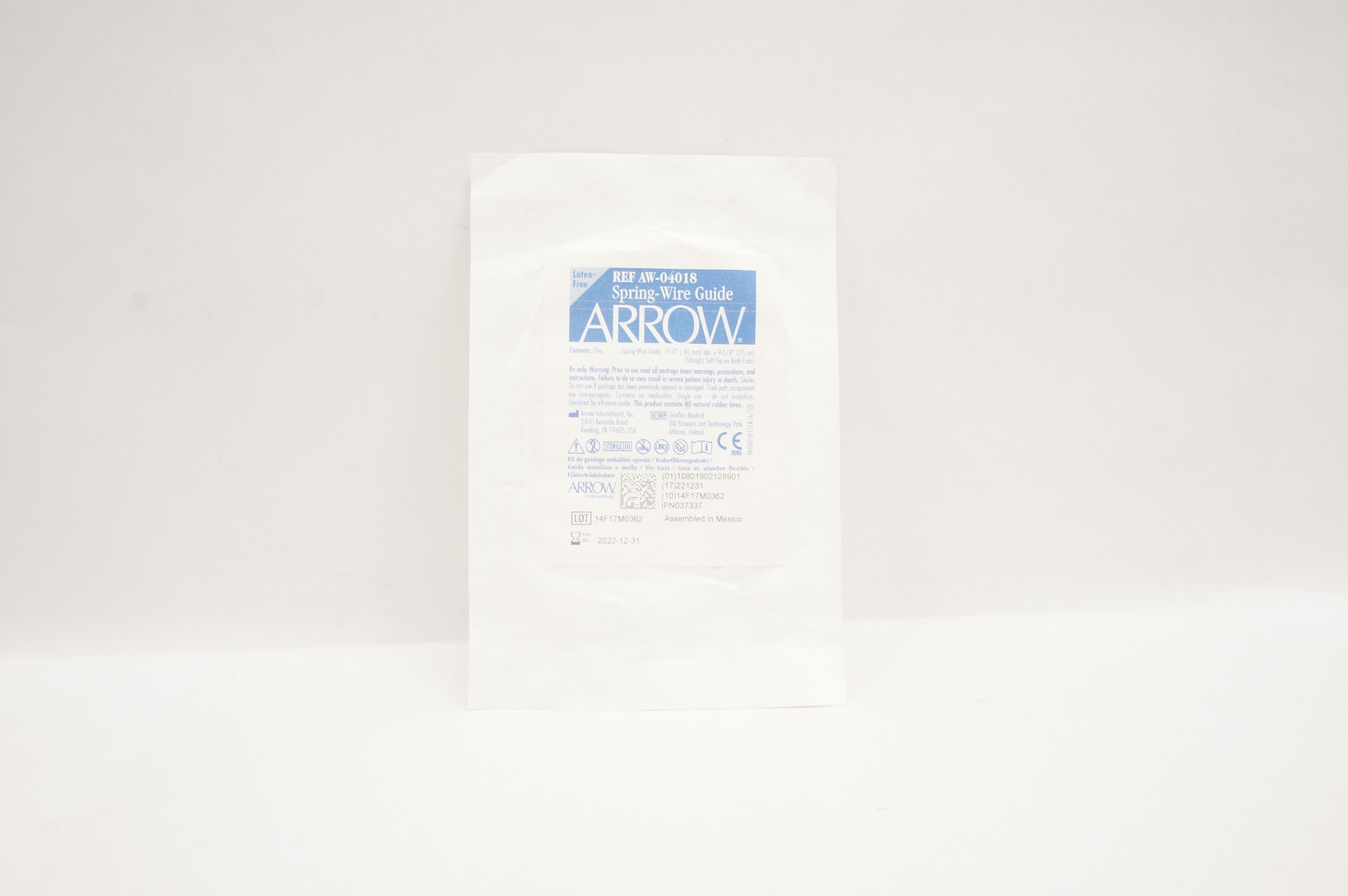 Arrow AW-04018 Spring-Wire Guide Straight Soft Tip .018inch x 9-3/4inch