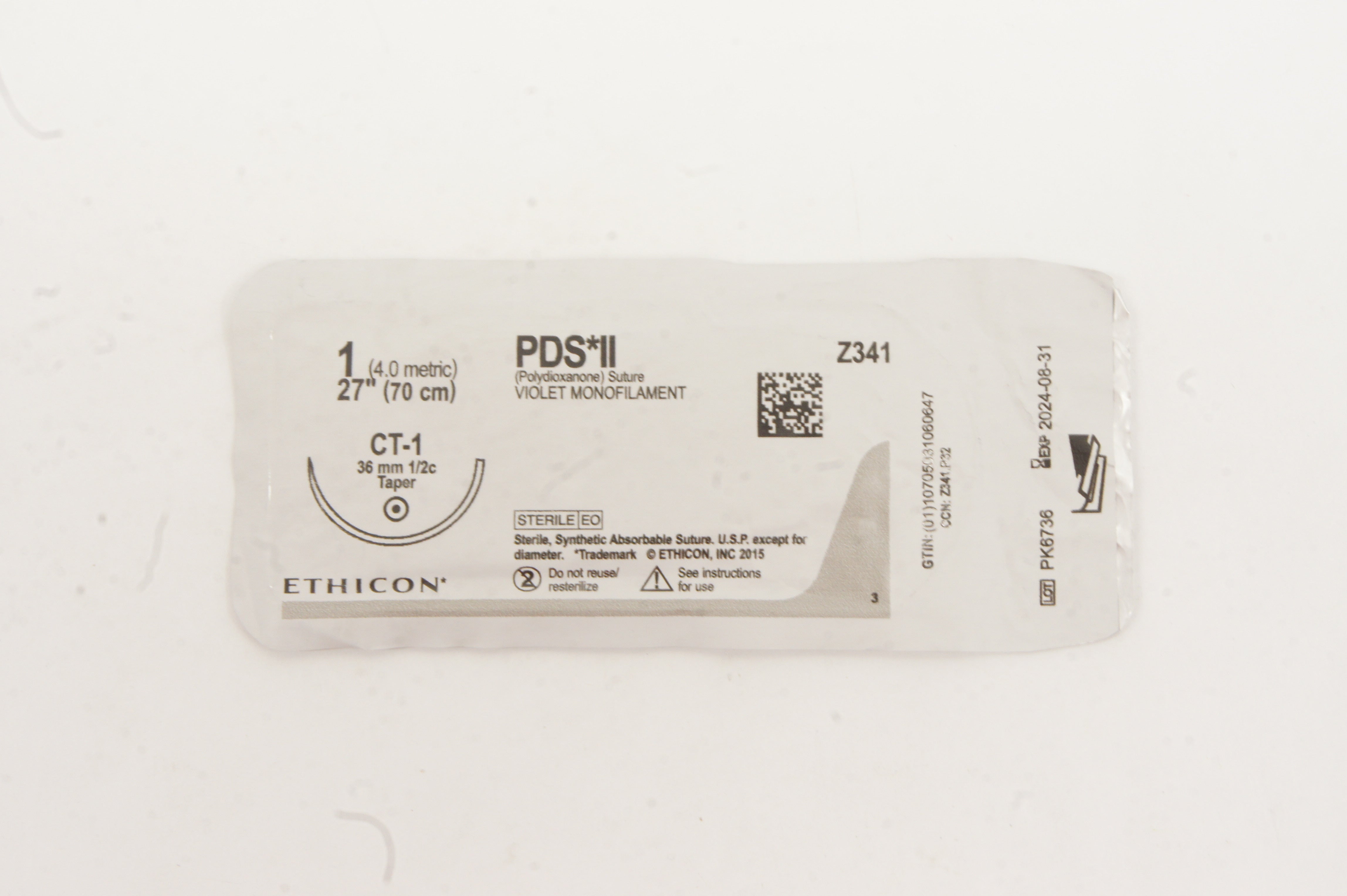 Ethicon Z341 1 PDS II Violet Monofilament CT-1 36mm 1/2c Taper, 27inch
