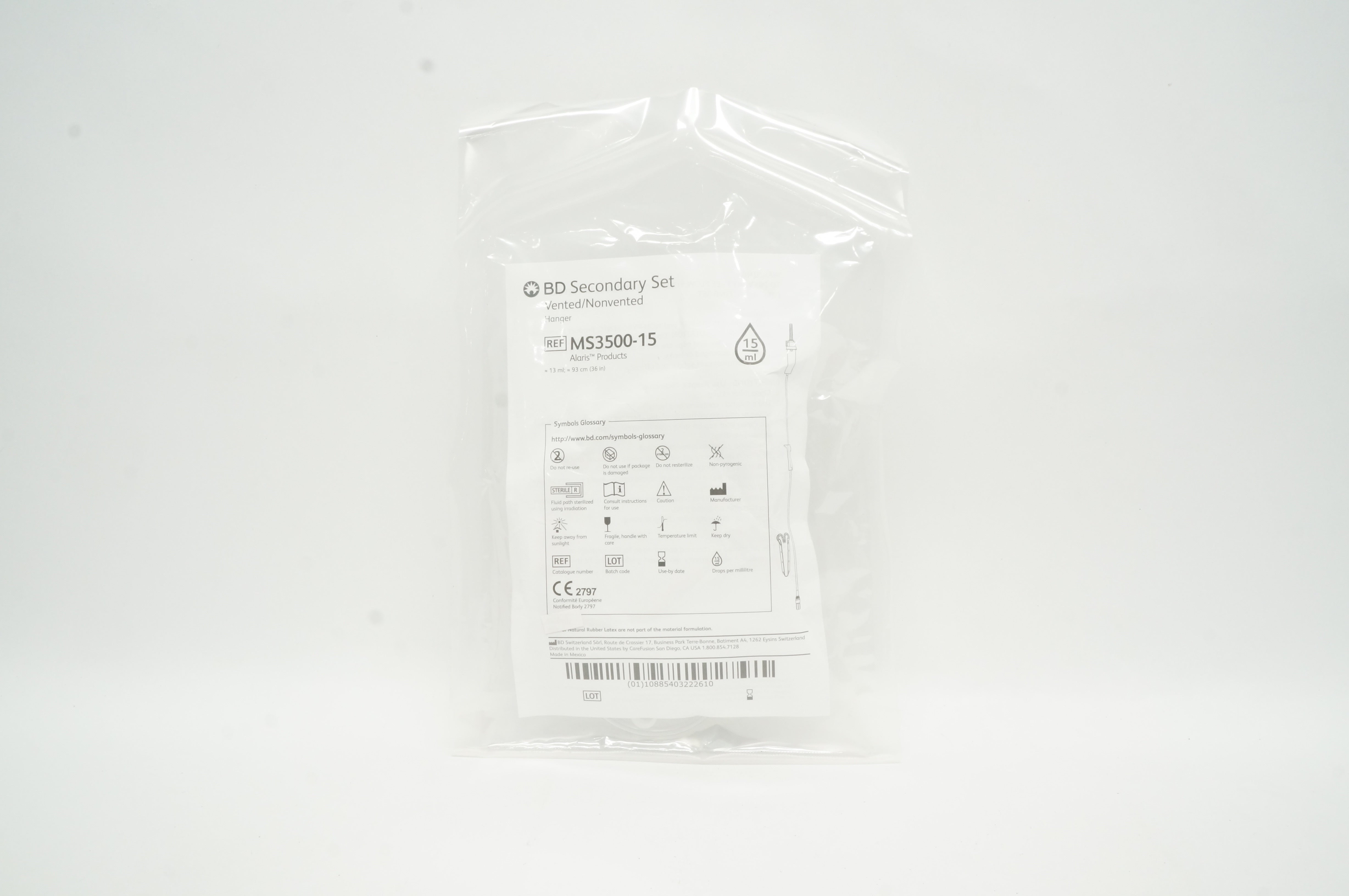 BD MS3500-15 Alaris Secondary Set Vented/Nonvented Hanger 13ml x 36inch