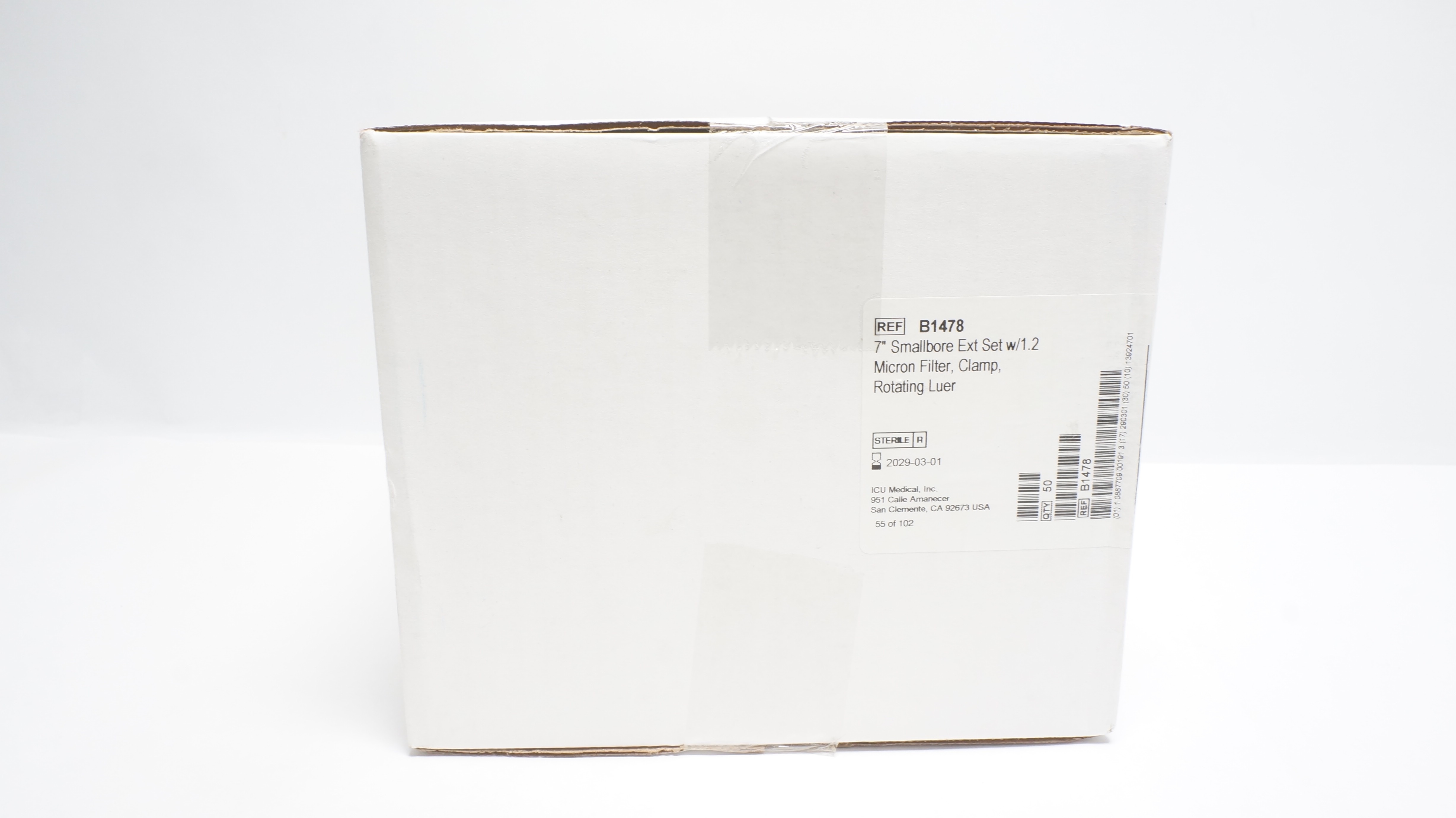 IcuMedical B1478 7In Smallbore Ext Set W/1.2Micron Filter,Clamp,Luer - Box of 50