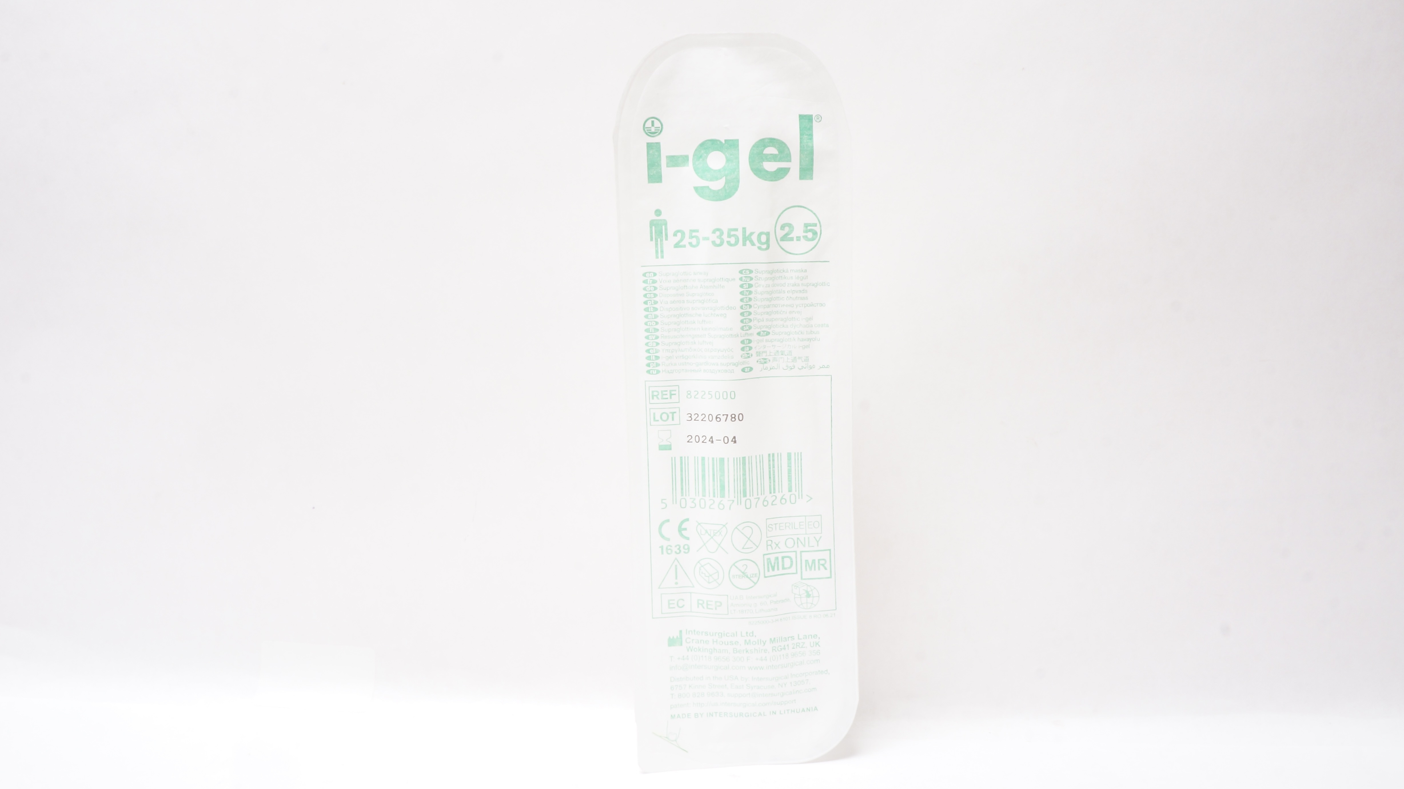 Intersurgical 8225000 I-Gel Supraglottic Airway  25-35 kg, Size 2.5