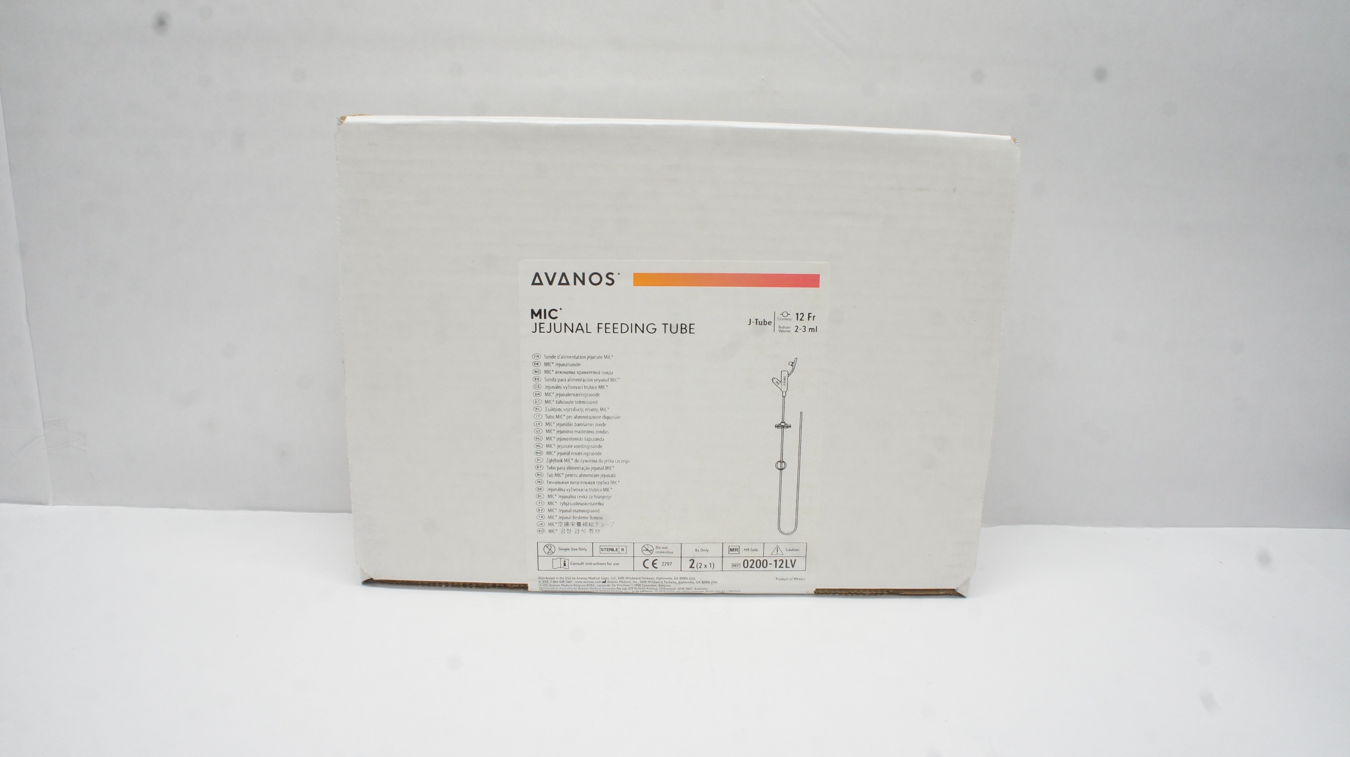 Avanos 0200-12LV MIC Jejunal Feeding Tube J-Tube 12 Fr 2-3ml- Box of 2