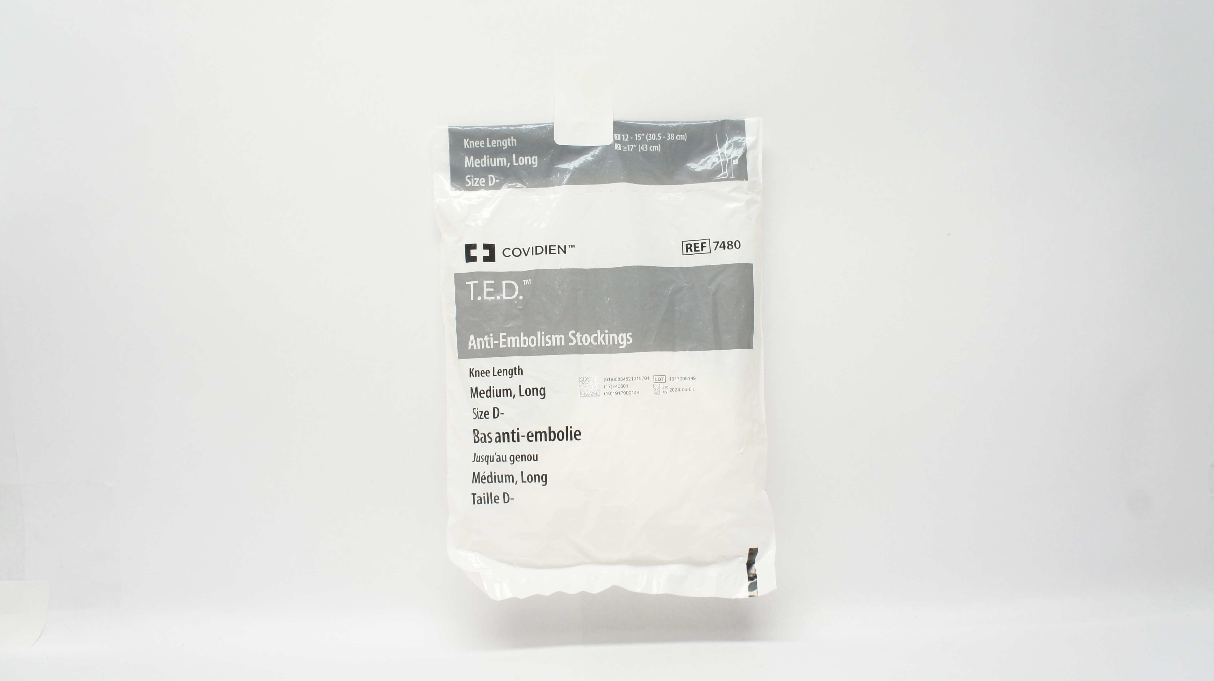 Covidien 7480 T.E.D. Anti-Embolism Stockings Knee Length Medium Long Size D