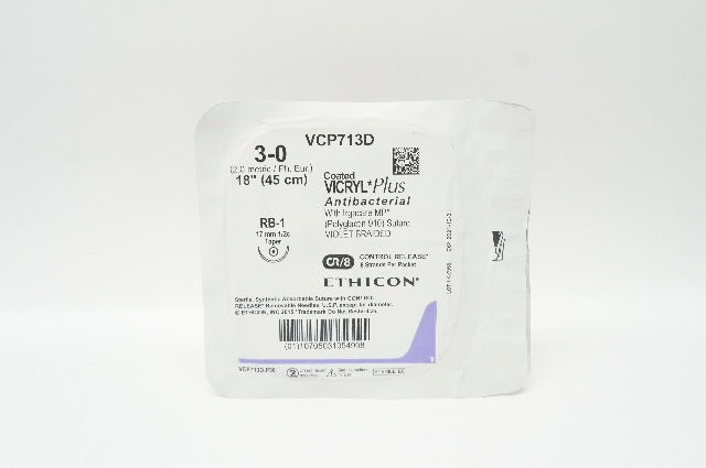 Ethicon VCP713D 3-0 Coated VICRYL Plus Antibacterial Stre. RB-1 17mm Taper (x)