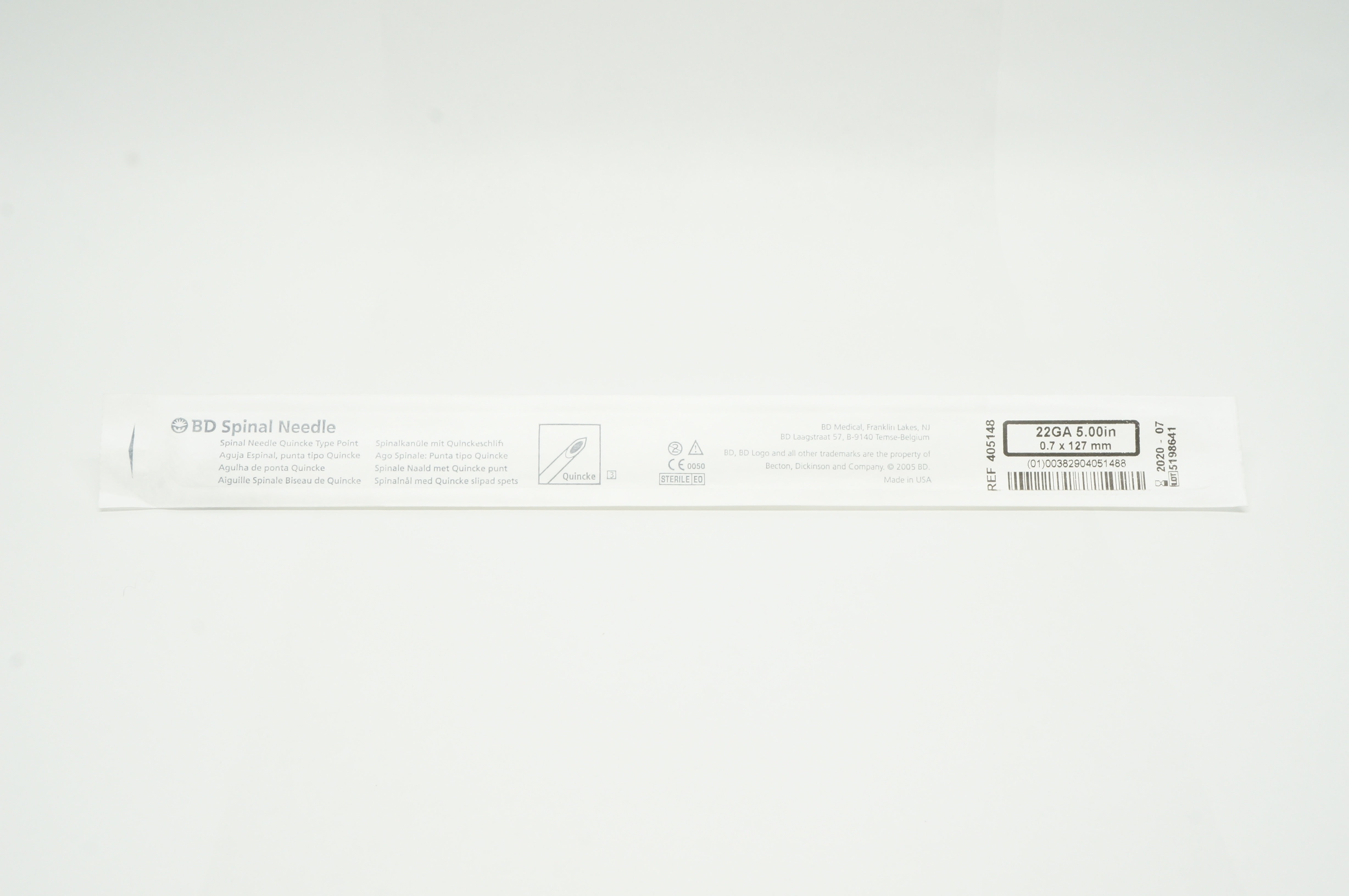 BD 405148 Spinal Ndle. Quincke 3 Type Point 22GA x 5.00inch (x)