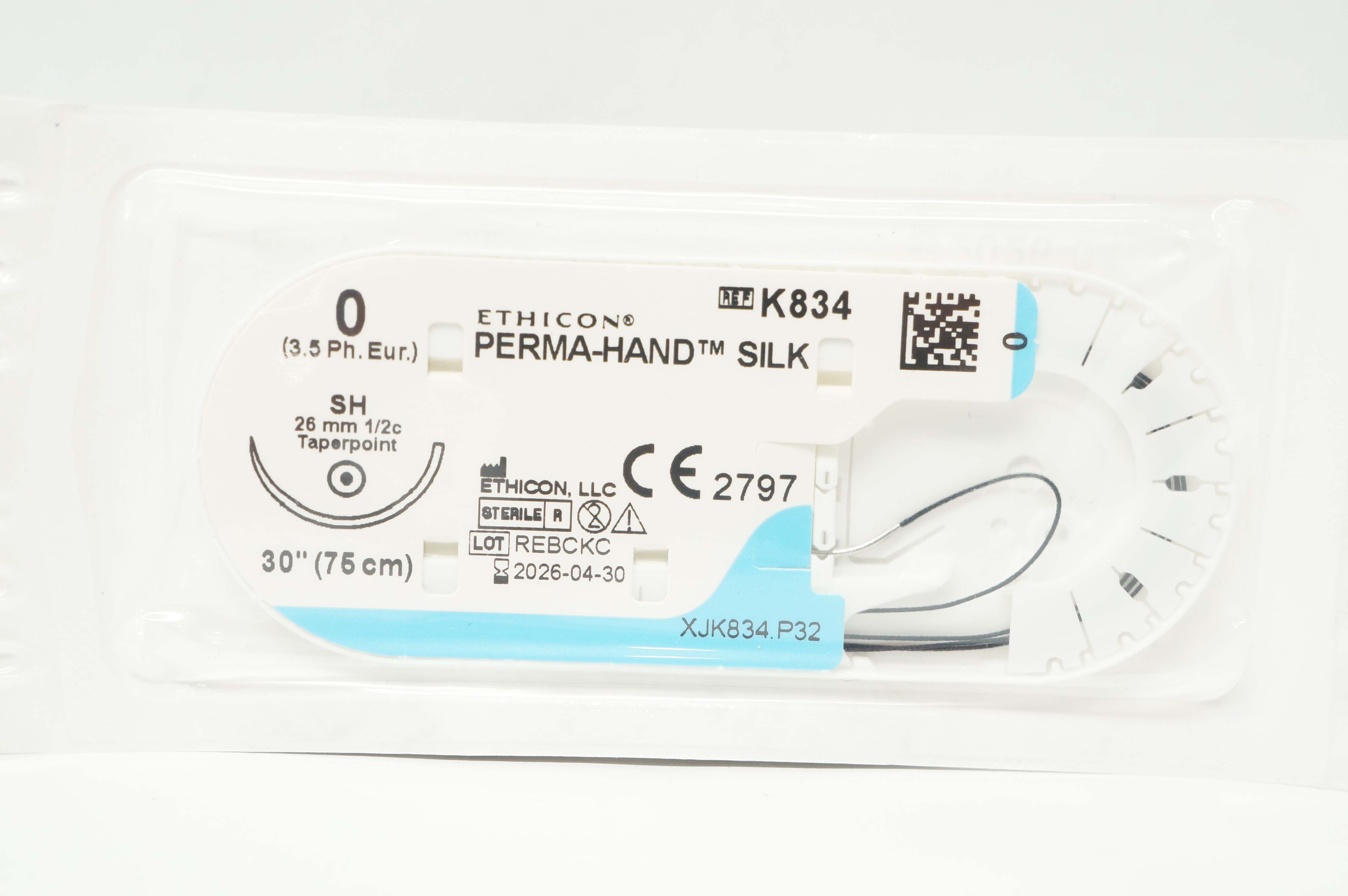 Ethicon K834 0 Perma-Hand Silk SH 26mm 1/2c Taper, 30inch