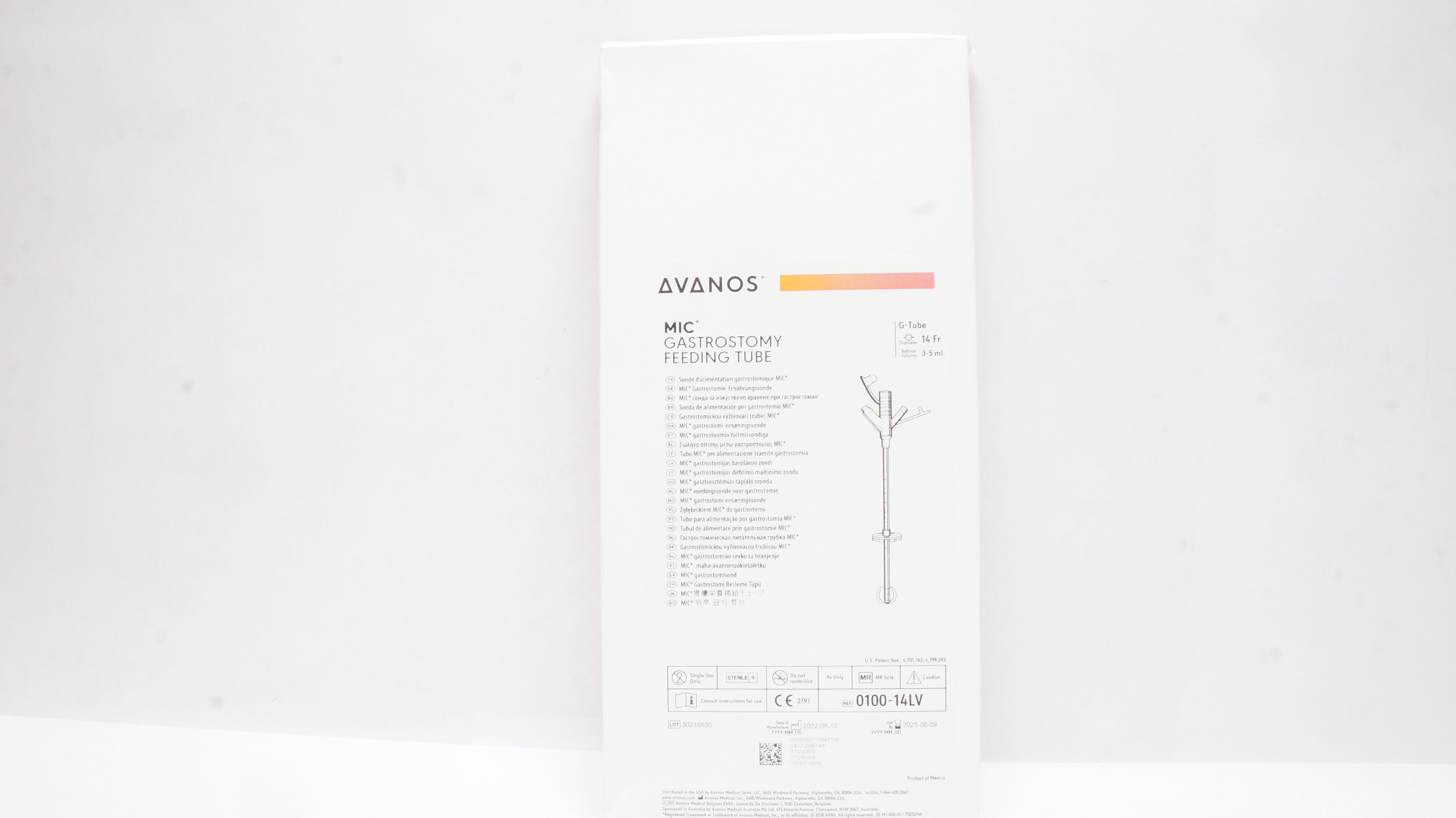 Avanos 0100-14LV MIC Gastrostomy Feeding Tube 14Fr. x 3-5ml