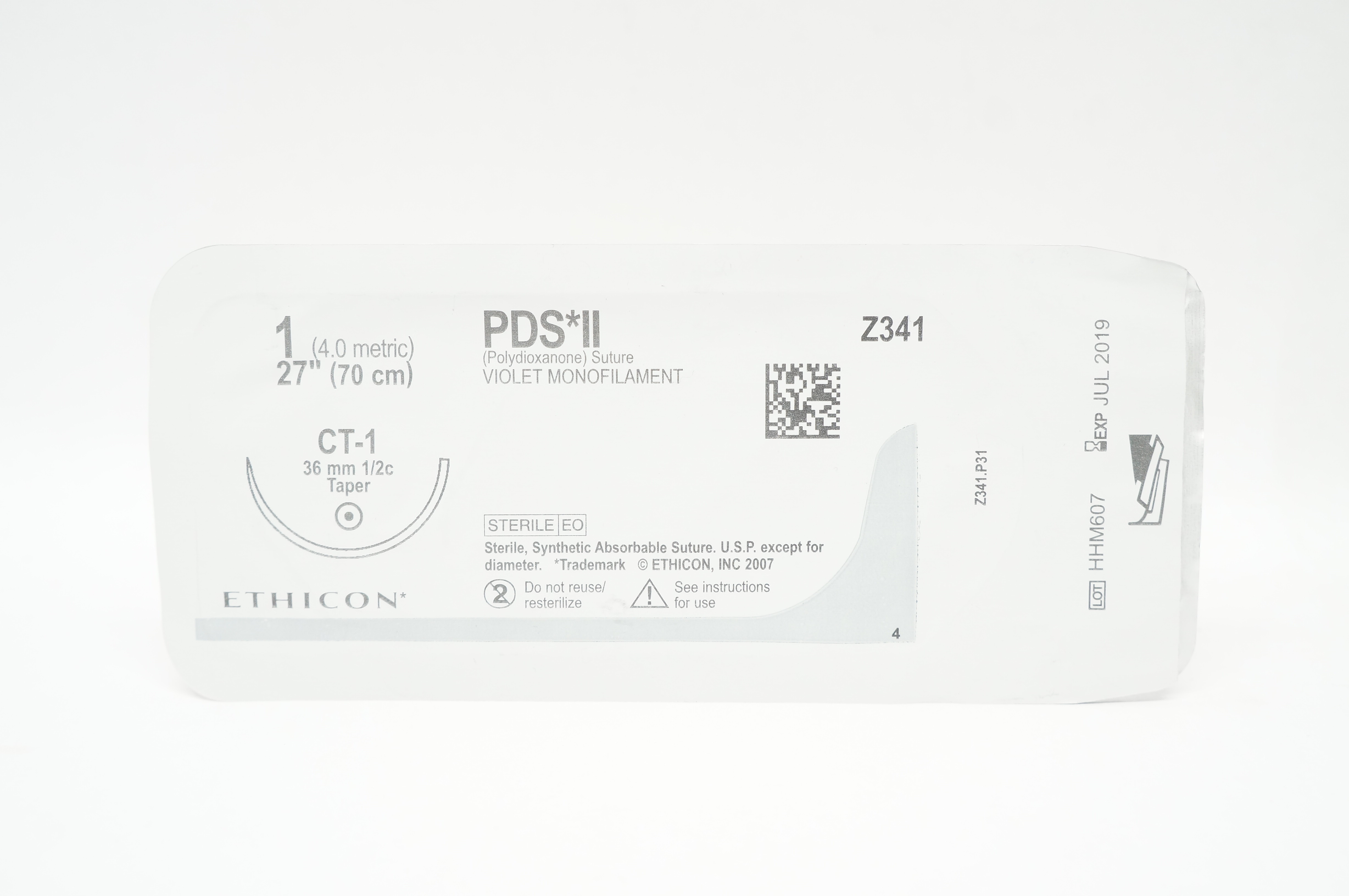 Ethicon Z341 1 PDS II VIOLET MONOFILAMENT CT-1 36mm 1/2c Taper 27inch (x)