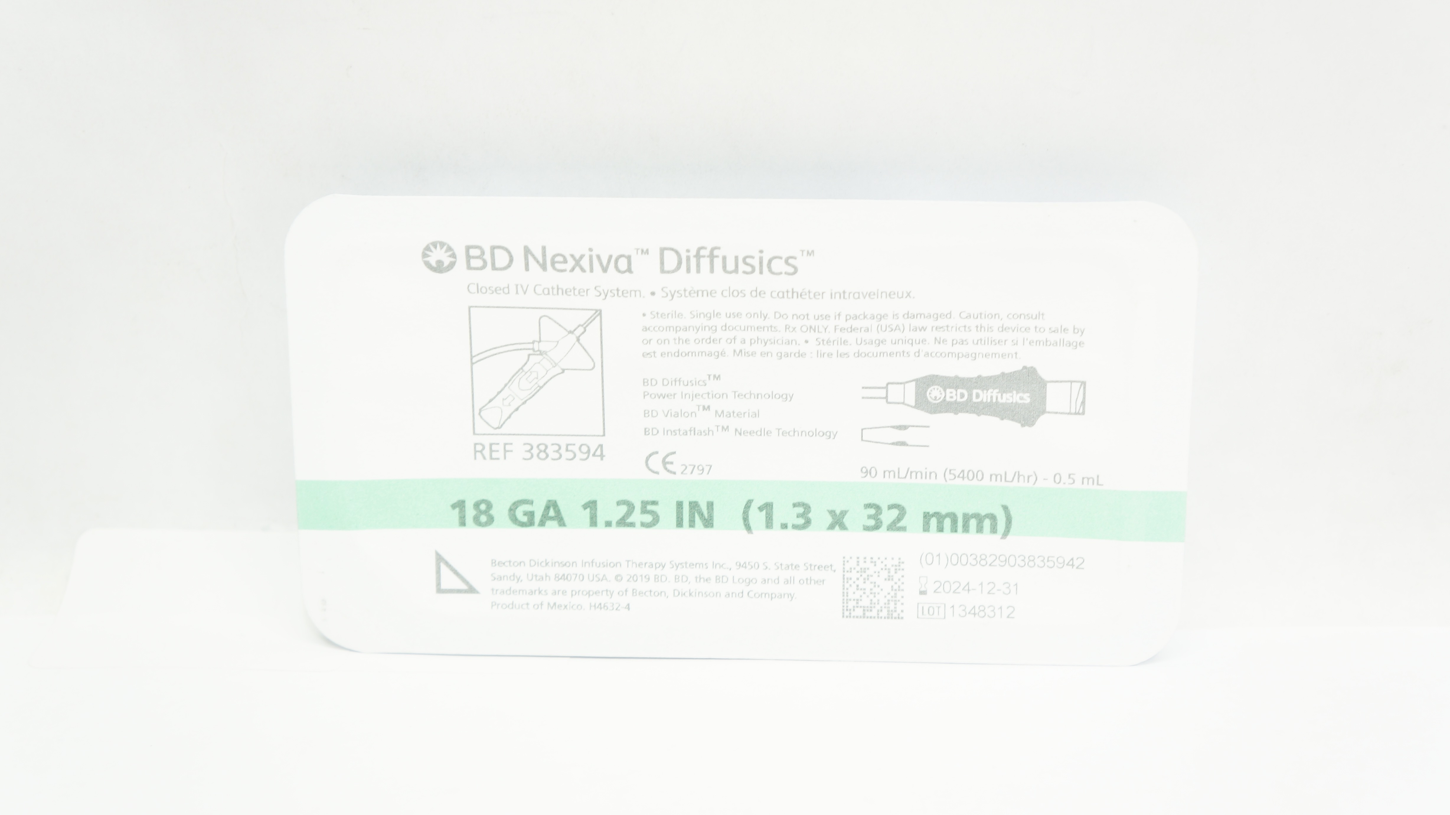 BD 383594 Nexiva Diffusics Closed IV Cath. System 18GA x 1.25inch