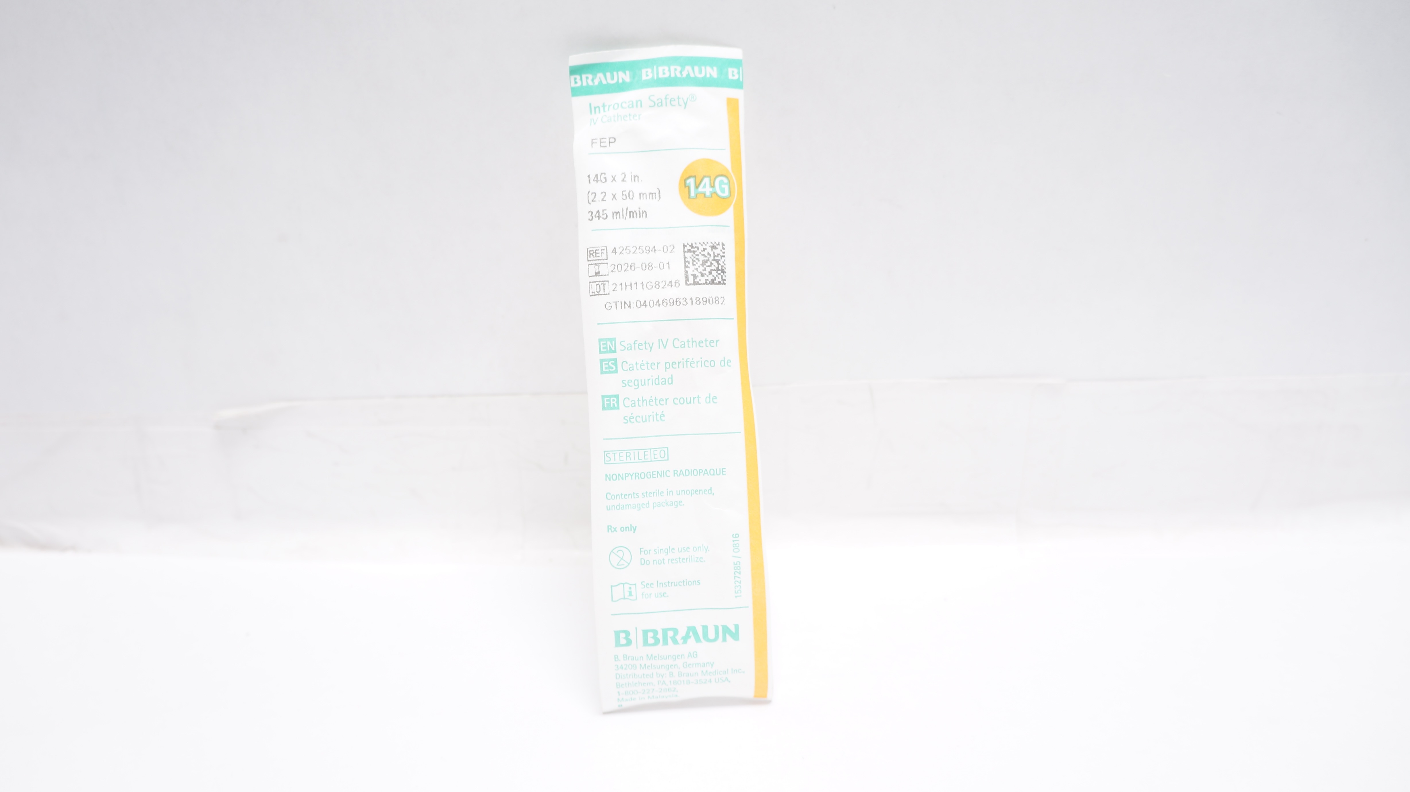 Braun 4252594-02 Introcan Safety IV Cath 14G x 2inch