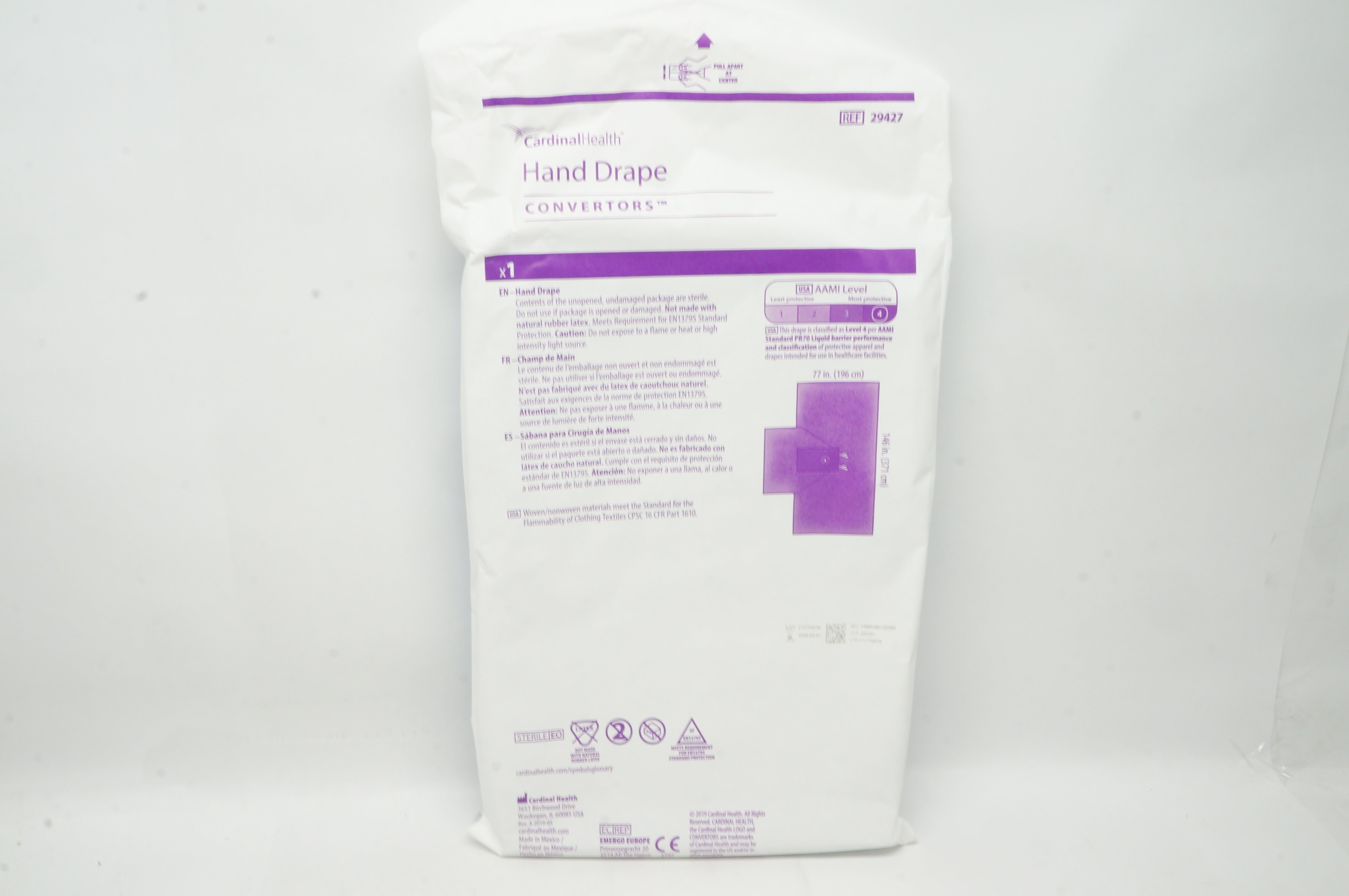 Cardinal Health 29427 Convertors Hand Drape 77inch x 146inch