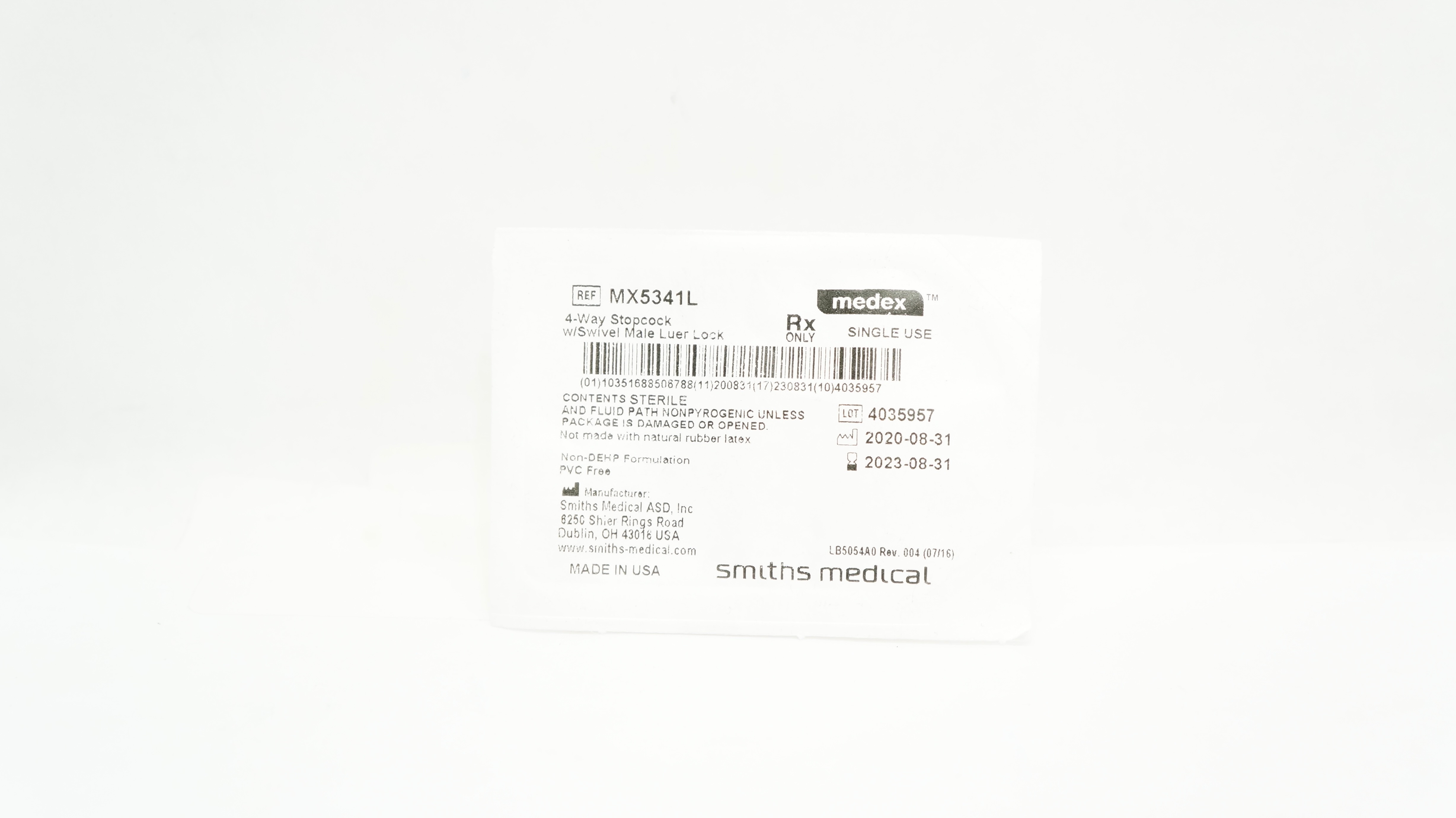 Smiths Medical MX5341L 4-Way Stopcock w/Swivel Male Luer Lock (x)