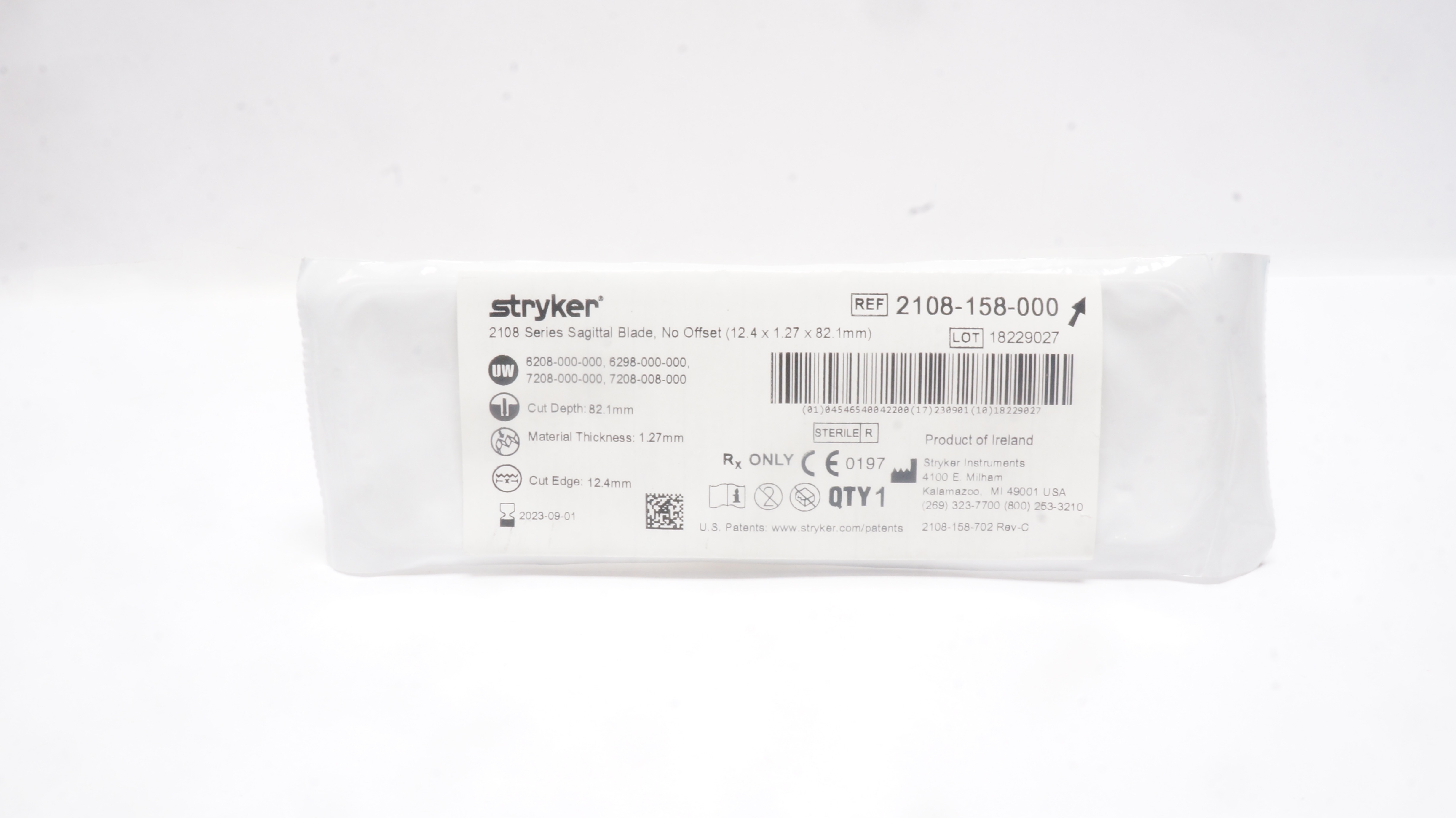 Stryker 2108-158-000 2108 Series Sagittal Blade, No Offset 12.4 x 1.27 x 82.1mm