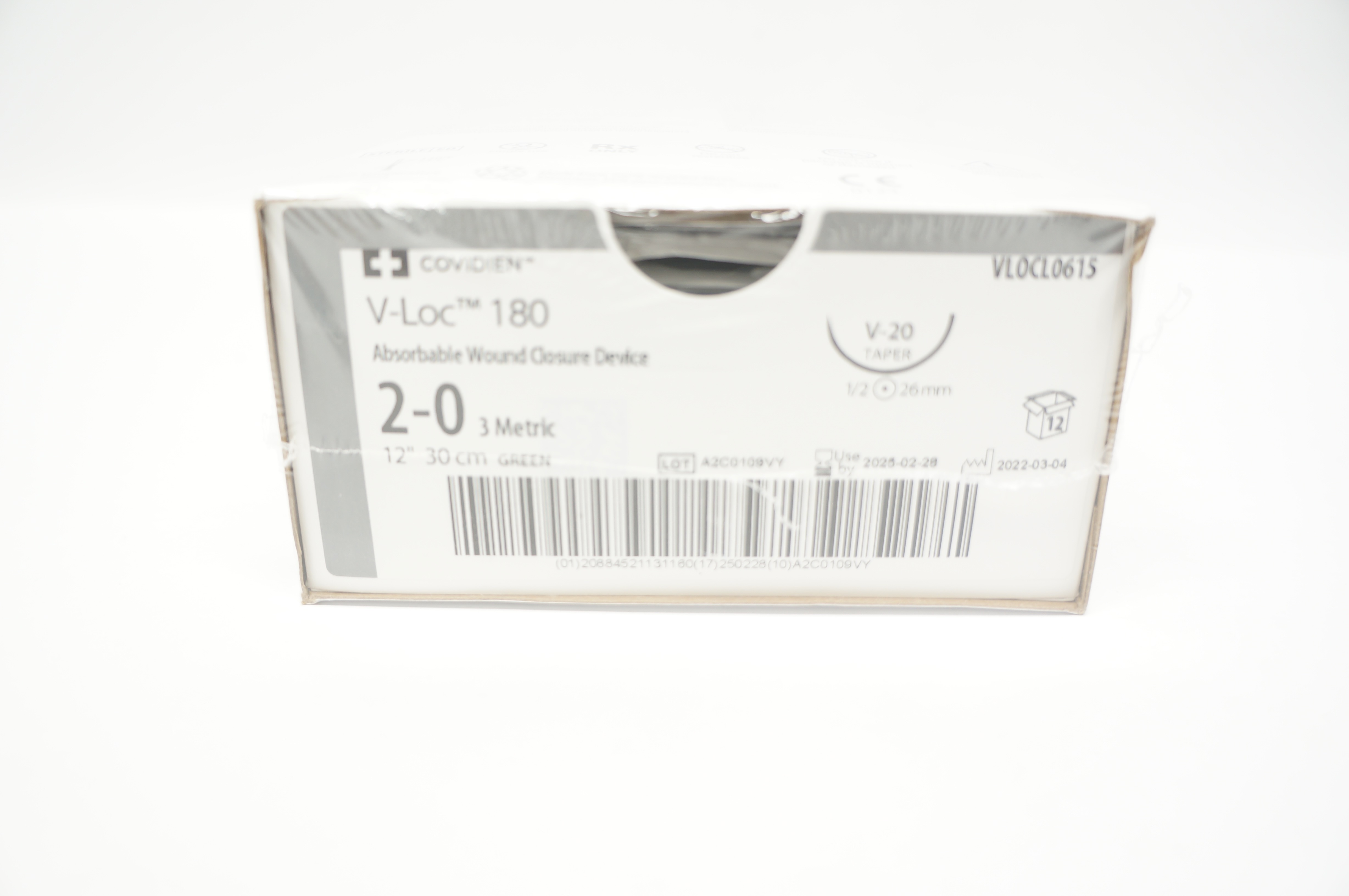 Covidien VLOCL0615 2-0 V-Loc 180 Wound Closure V-20 1/2 26mm 12inch - Box of 12