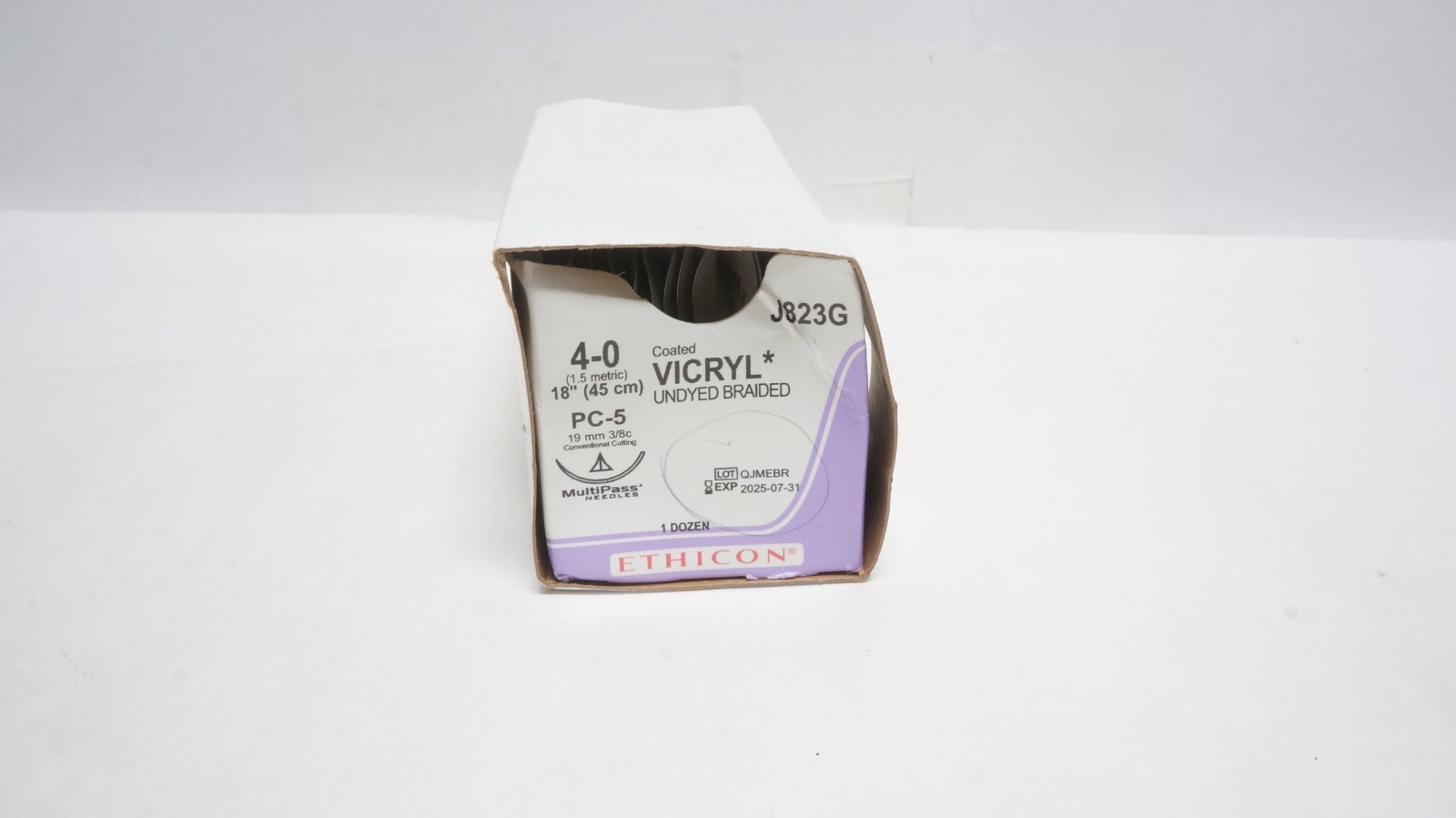 ETHICON J823G VICRYL 4-0 Coated Undyed Braided Sutures 18" - Box of 12