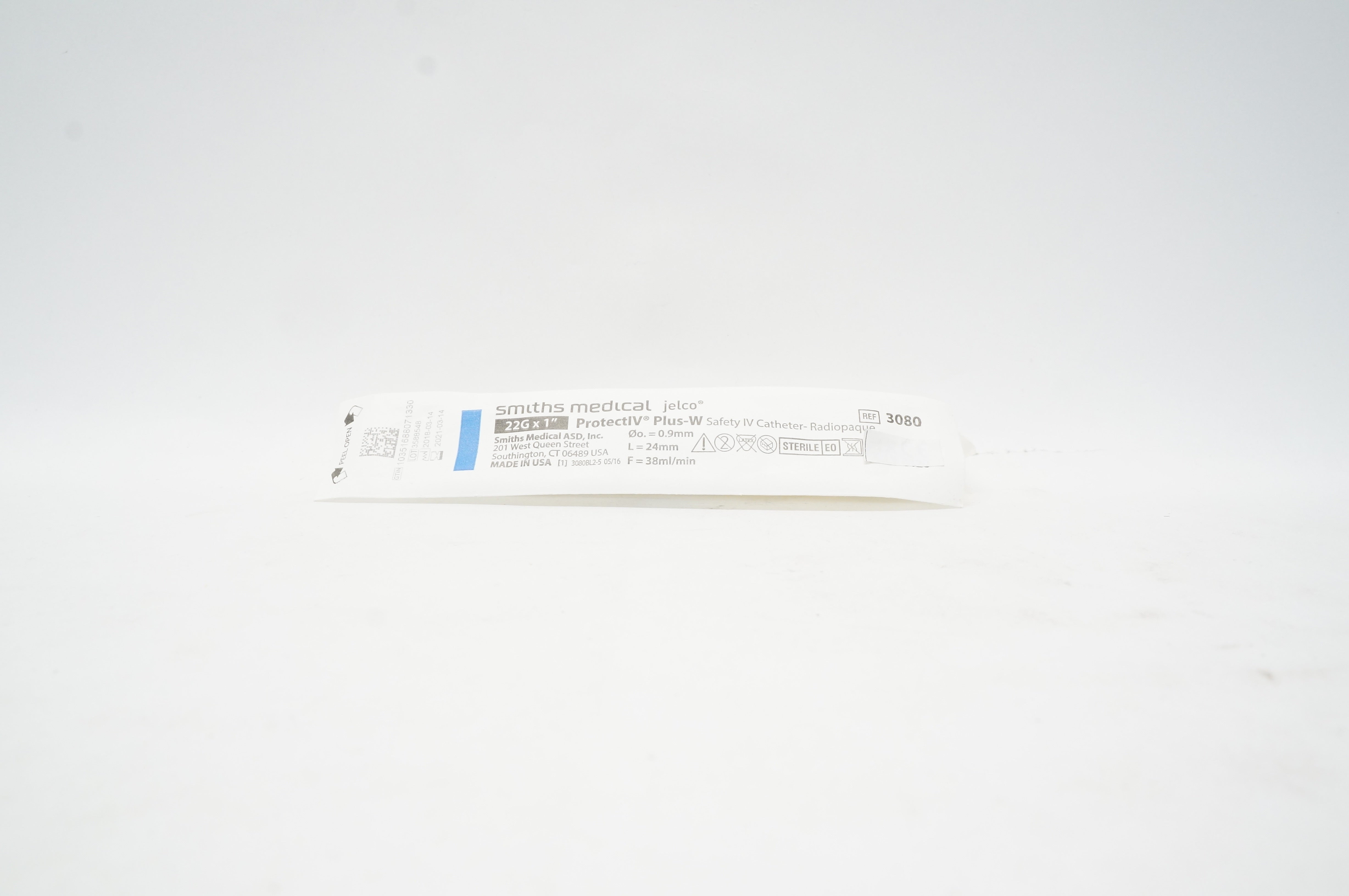 Smiths Medical 3080 Jelco Protect IV Plus-W Safety IV Cath. 22G x 1inch (x)