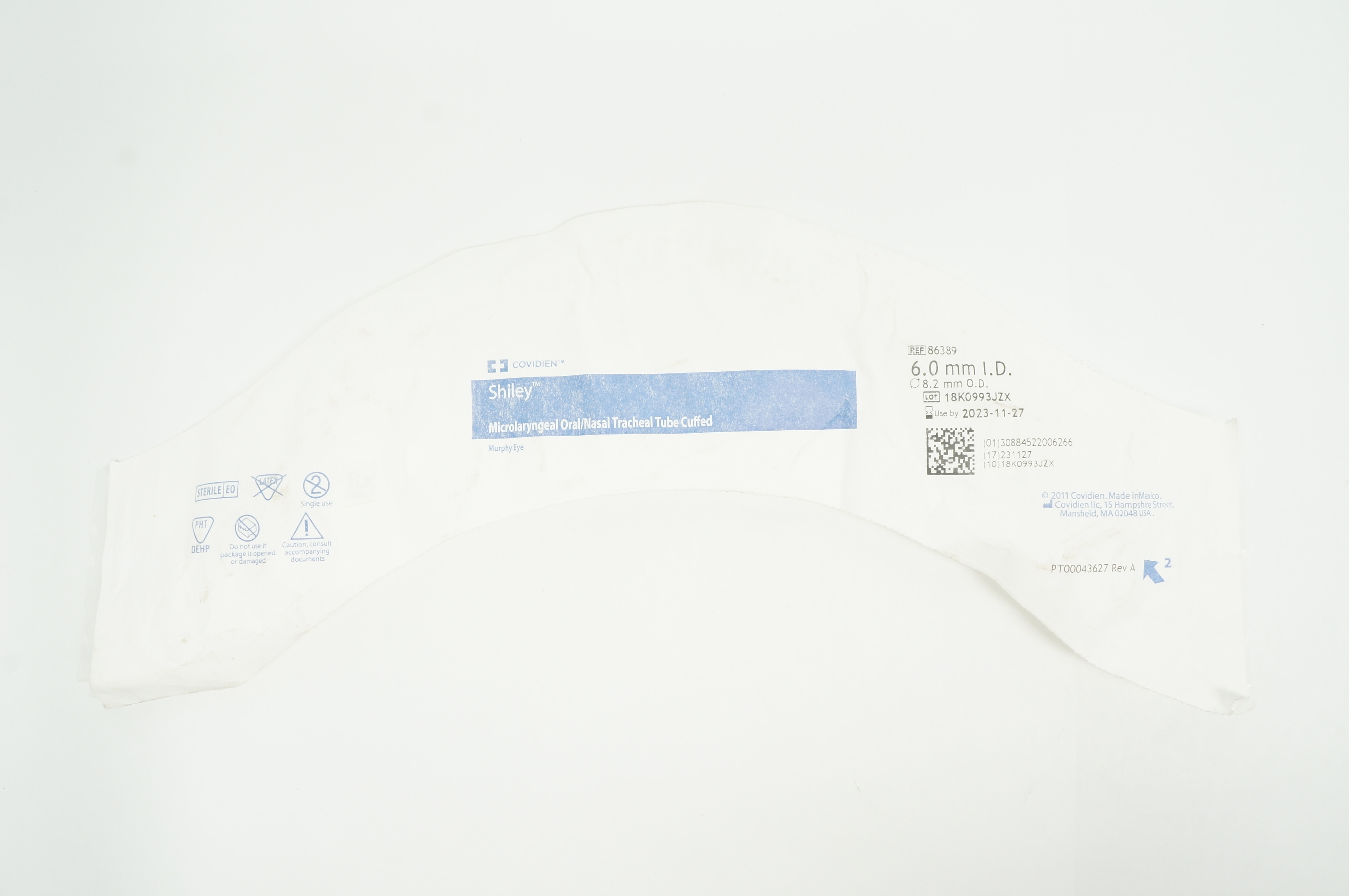 Covidien 86389 Shiley Microlaryngeal Oral/Nasal Tracheal Tube 6.0 ID x 8.2mm OD