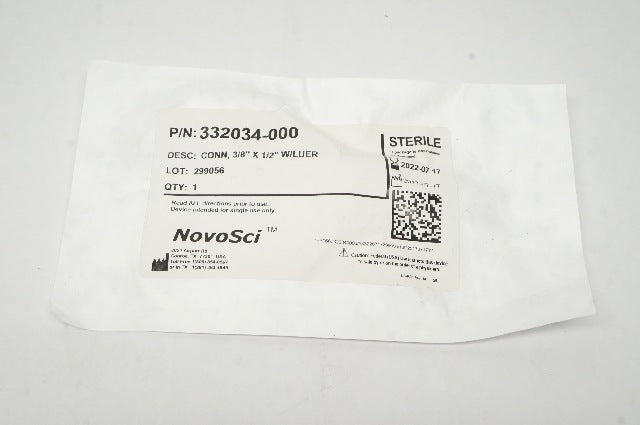 NovoSci 332034-000 Reducing Connector, 3/8inch x 1/2inch w/Luer (x)