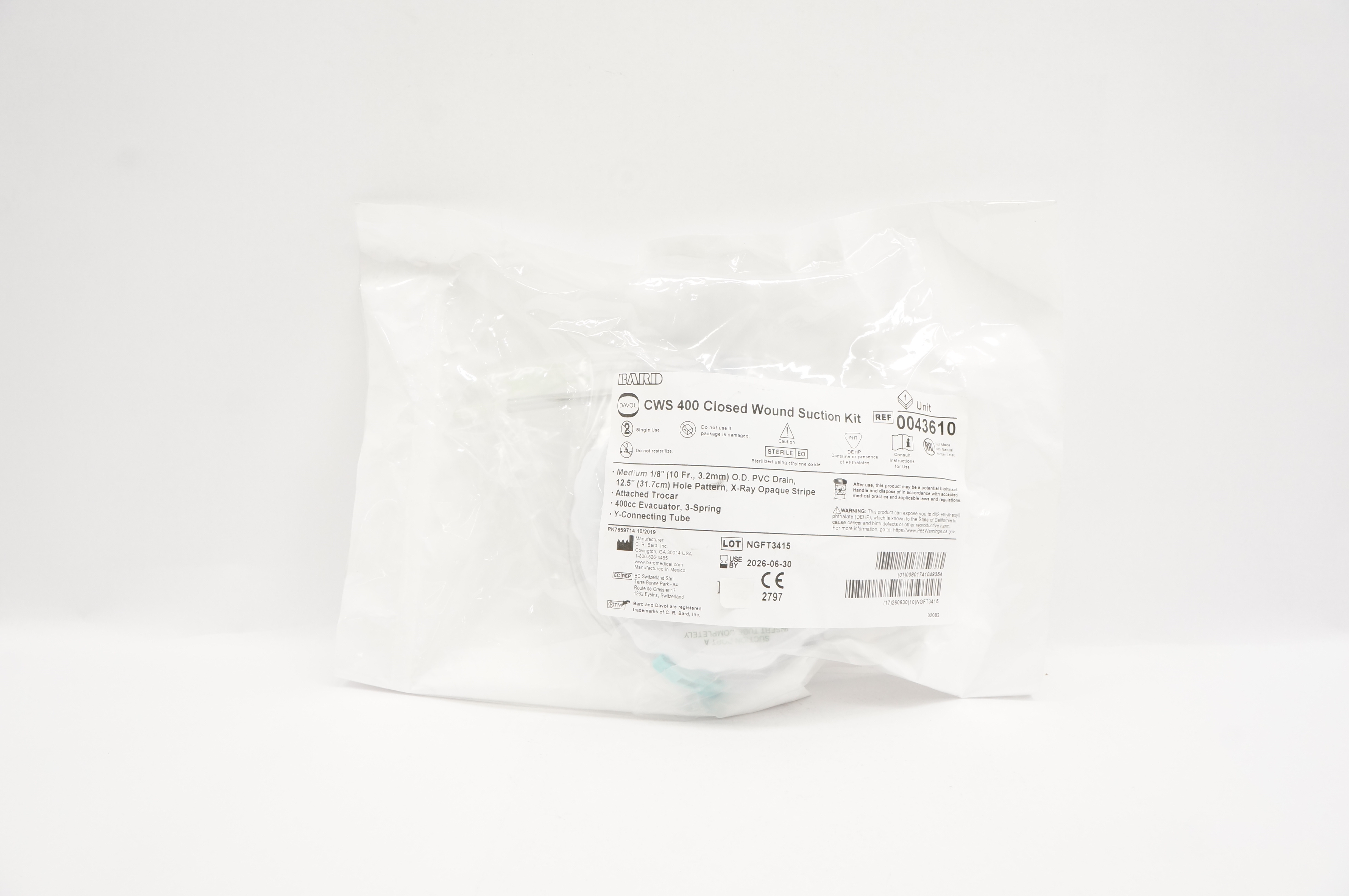 Bard 0043610 Davol CWS 400 Closed Wound Suction Kit