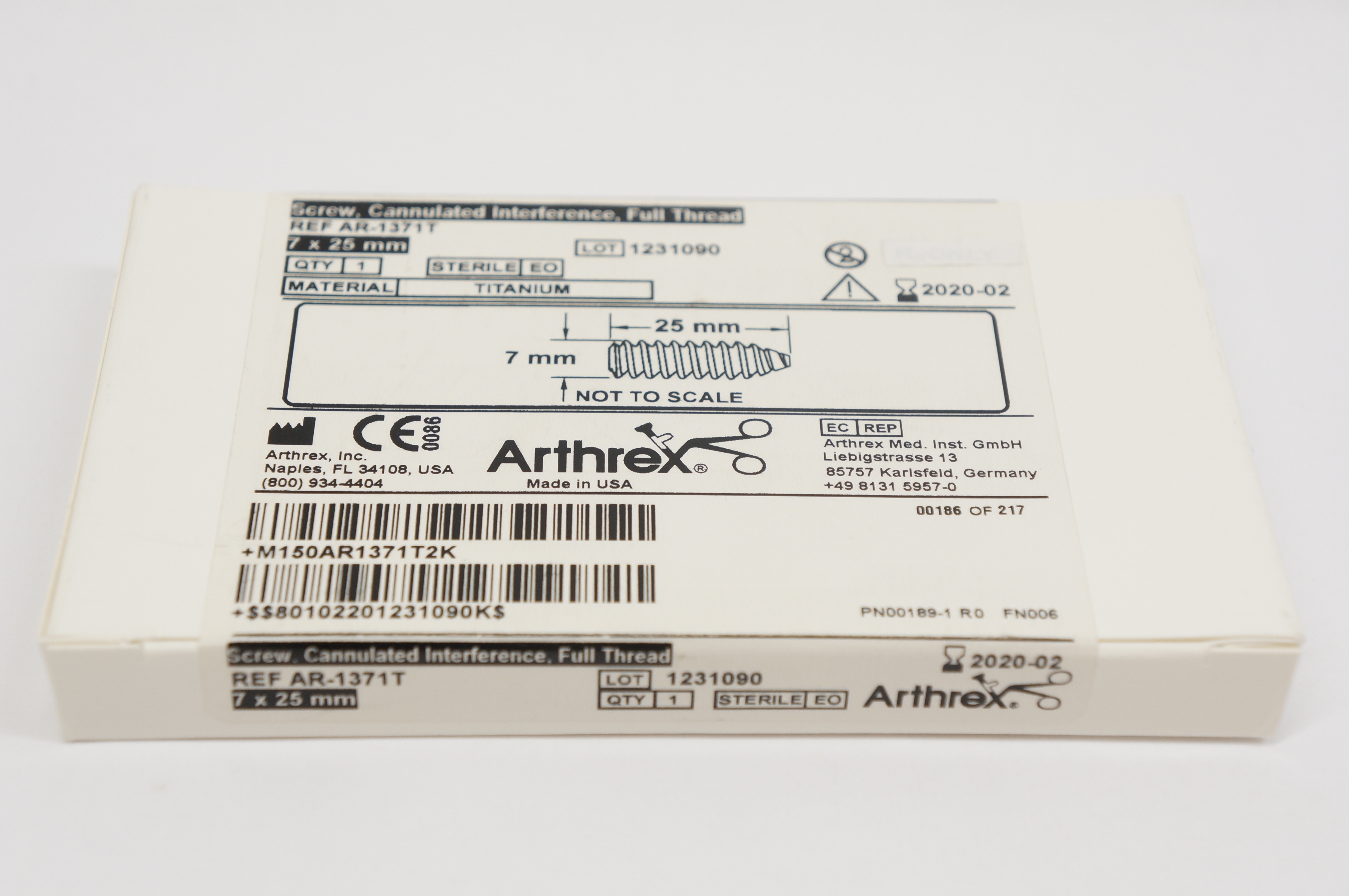 Arthrex AR-1371T Screw, Cannulated Interference Full Thread 7 x 25mm Titanium(x)