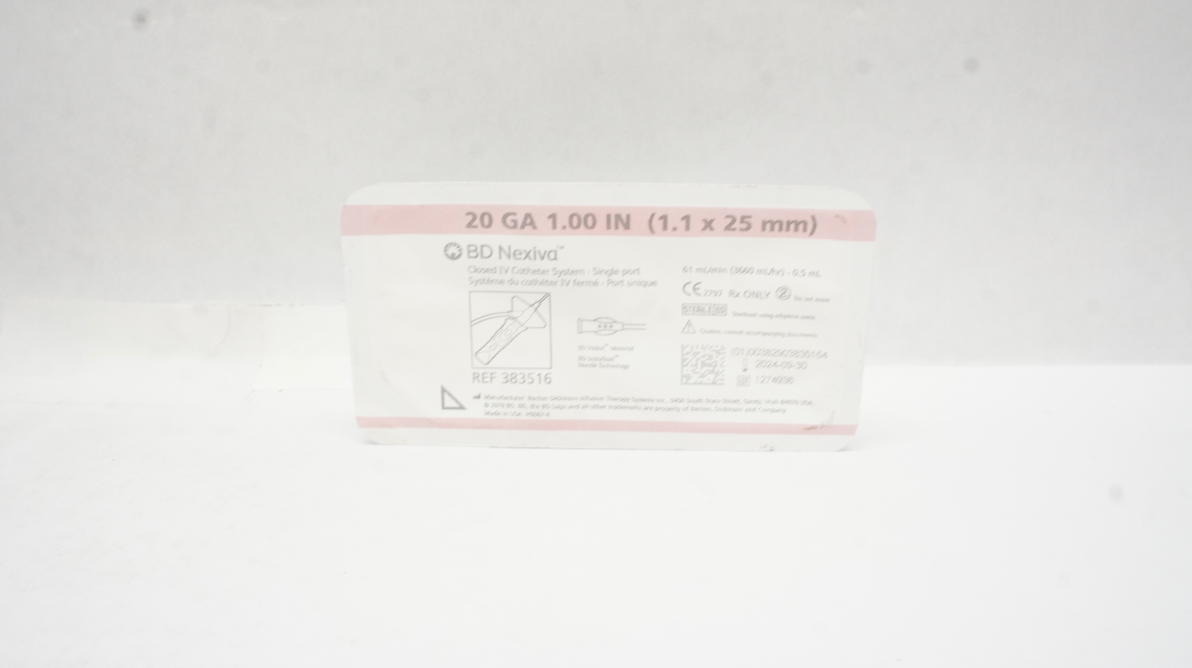 BD 383516 Nexiva Clodsed IV Cath. System - Single Port 20GA x 1.00inch 61mL/min
