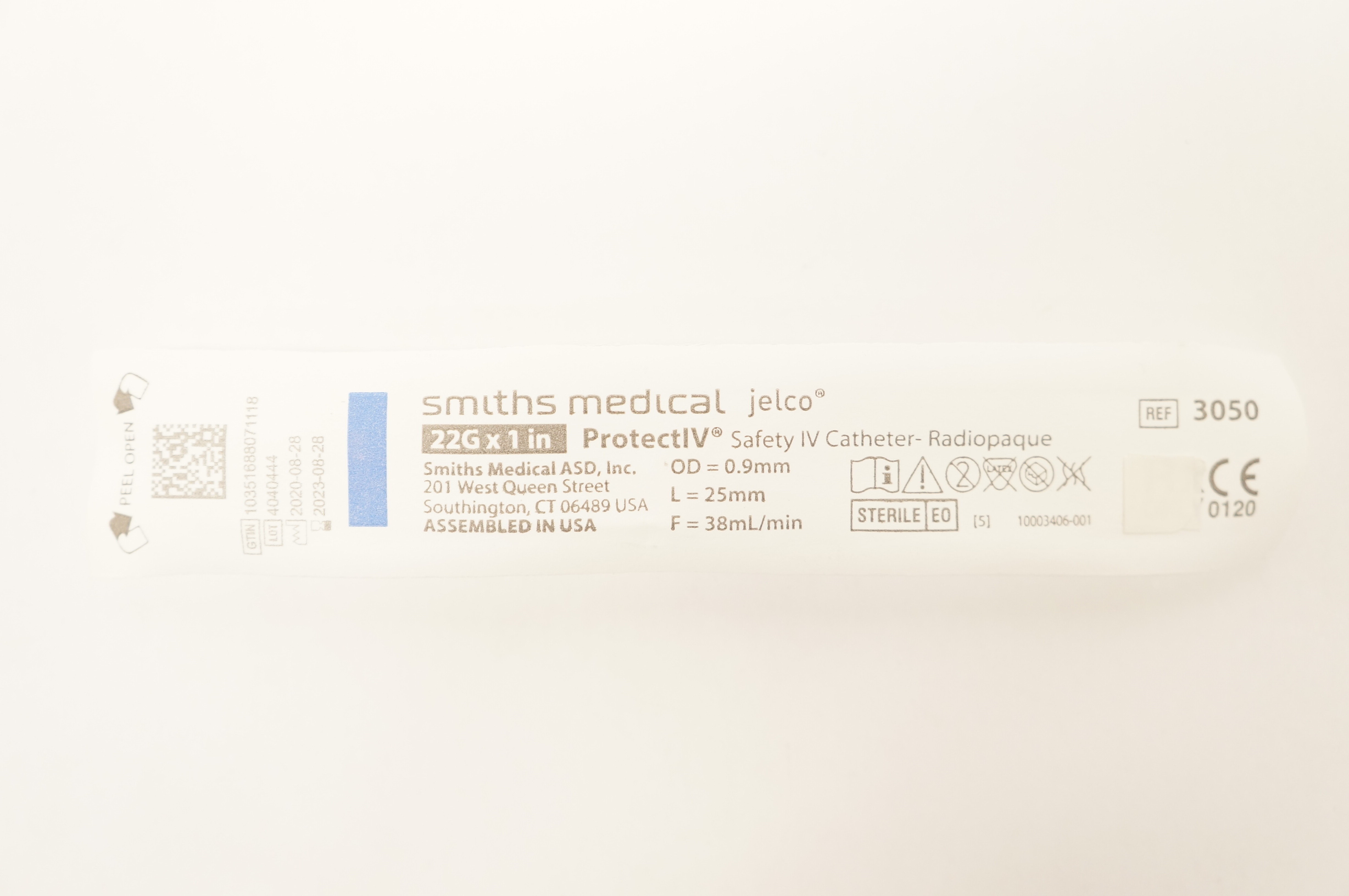 Smiths Medical 3050 JELCO ProtectIV Safety I.V. Cath. 22G x 1inch