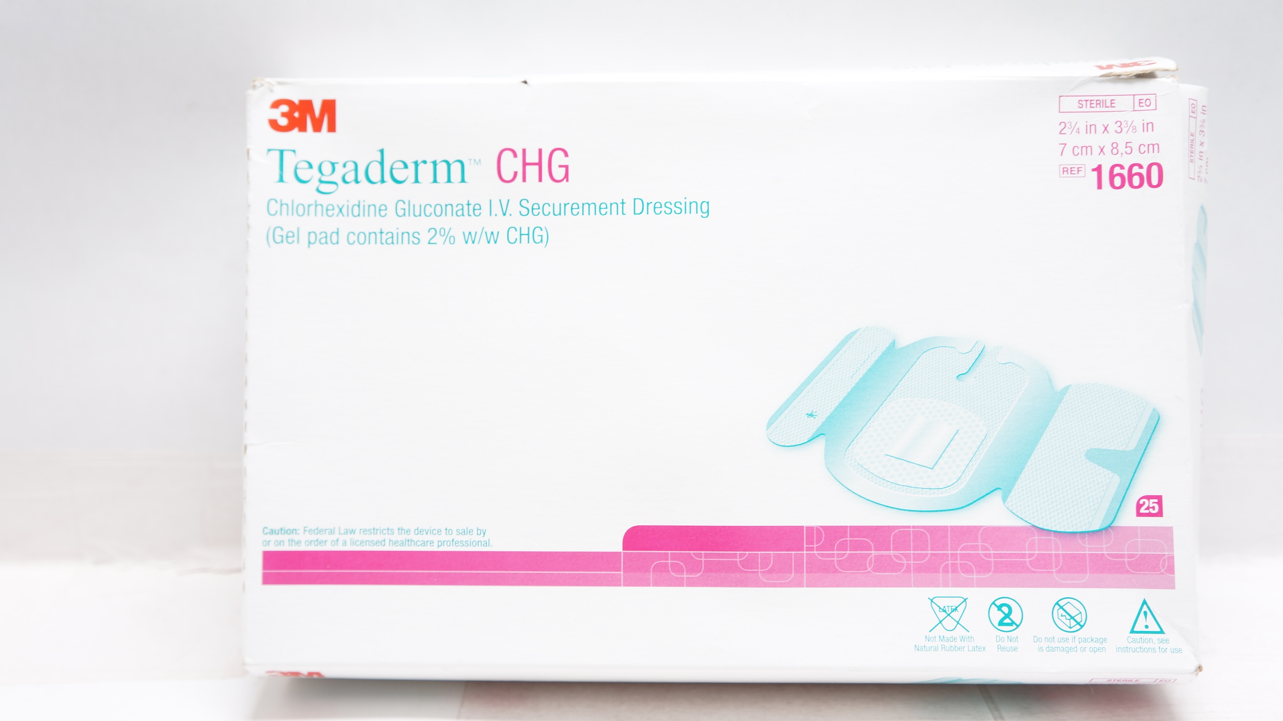 3M 1660 Tegaderm CHG I.V. Securement Dressing 2-3/4 x 3-3/8inch - Box of 25