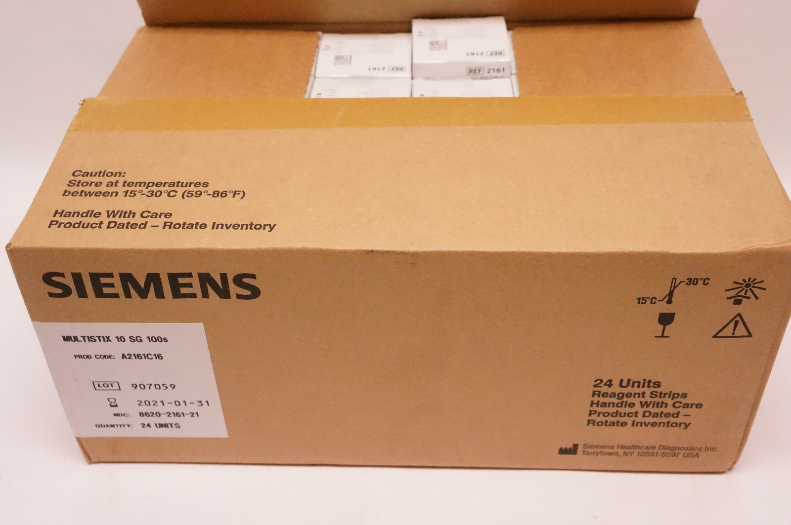 Siemens 2161 Multistix 10 SG Reagent Strips for Urinalysis - Case of 24