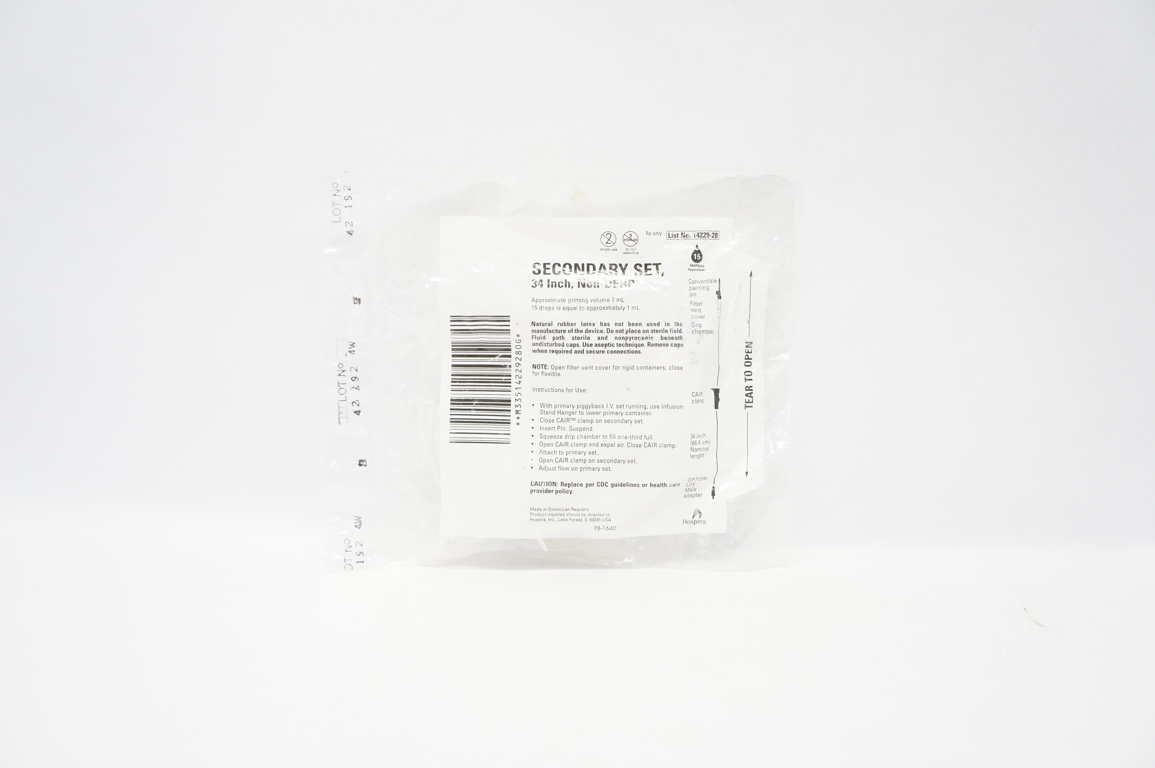 ICU Medical 14229-28 Secondary Set Secure Lock 34inch 15 Drops/mL
